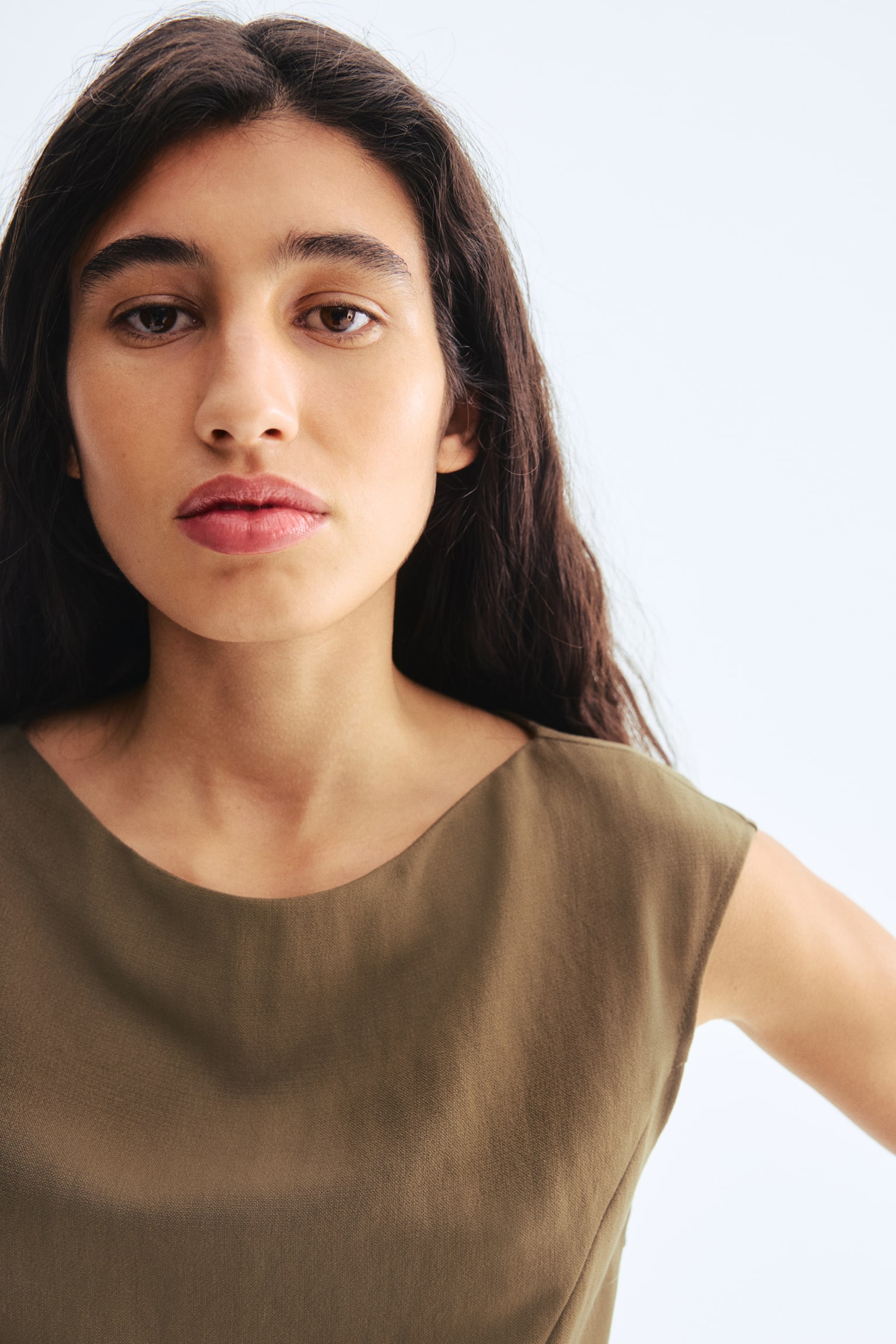 Waisted sleeveless dress - Dark khaki green - 6