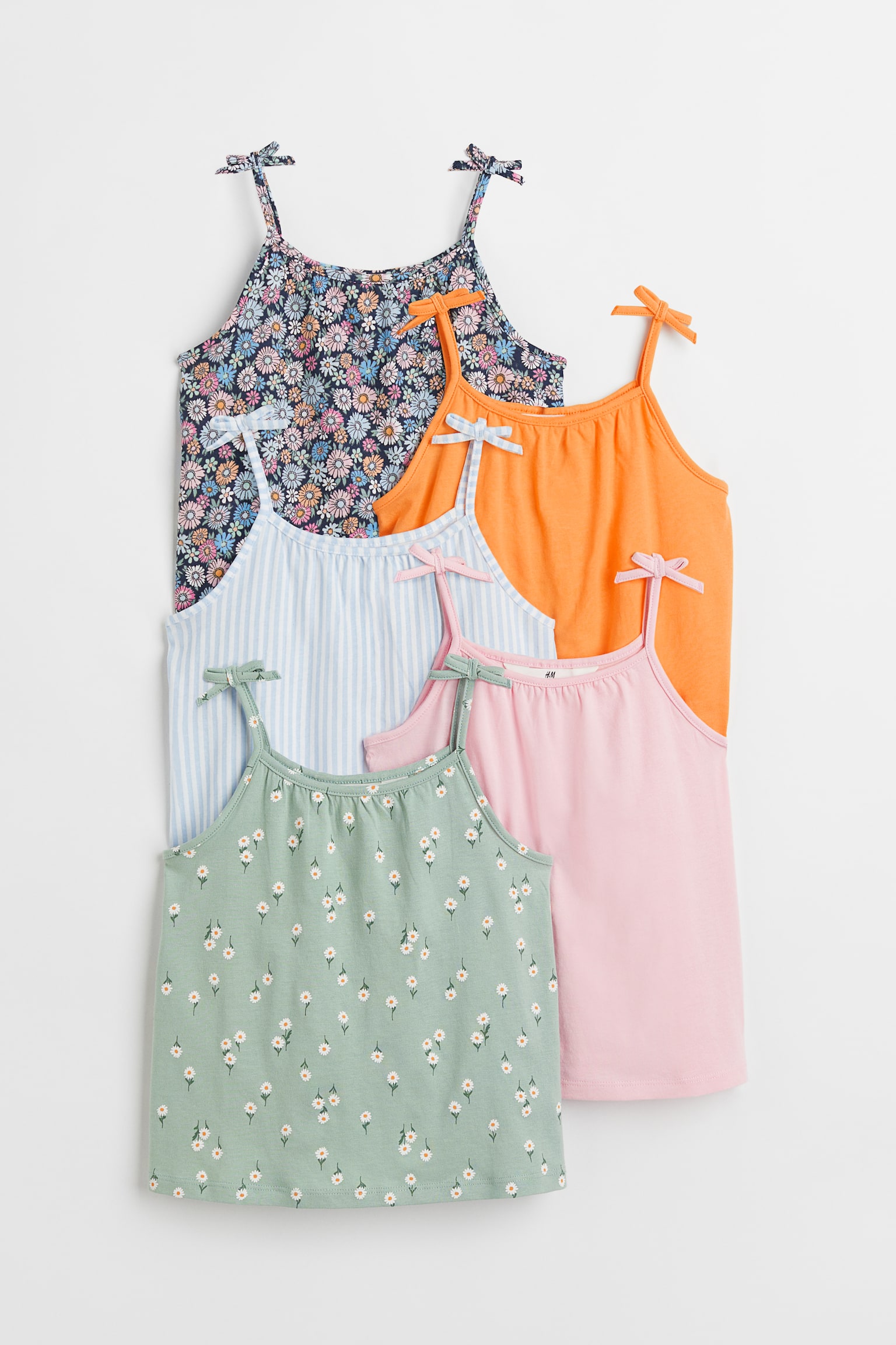 5-pack cotton jersey vest tops - Dark blue/Small flowers/Light pink/Seashells/Orange/Fruit/Light blue/Patterned - 1