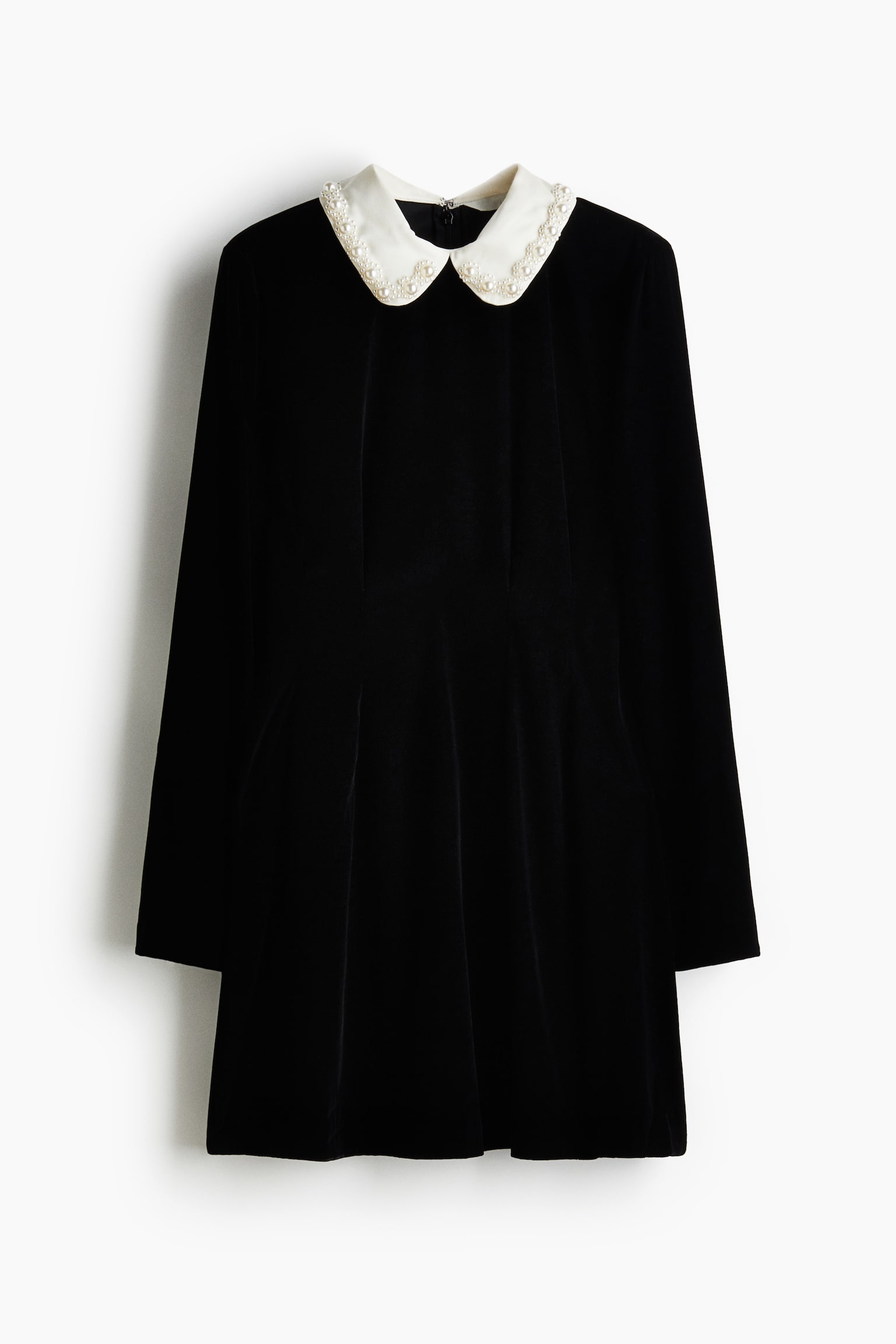 Collared velvet dress - Black/White - 2