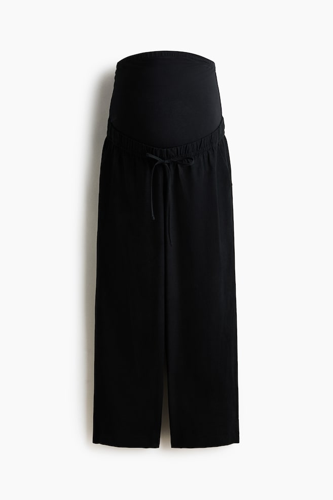 MAMA Linen-Blend Drawstring Pants - Black/Light beige/White/striped - 1