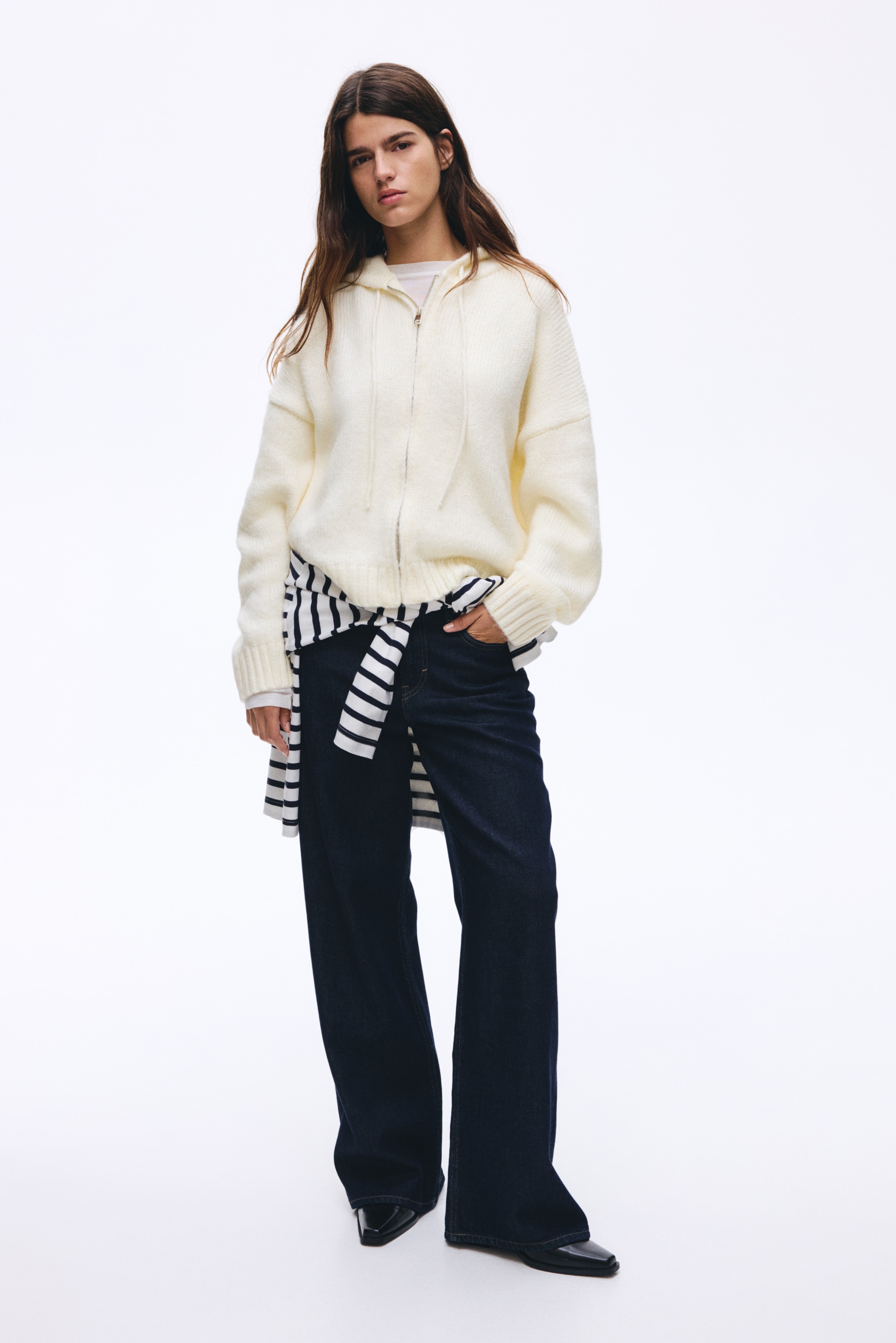 Dam - Crèmevit Stickad munkjacka - Size: L  - H&M