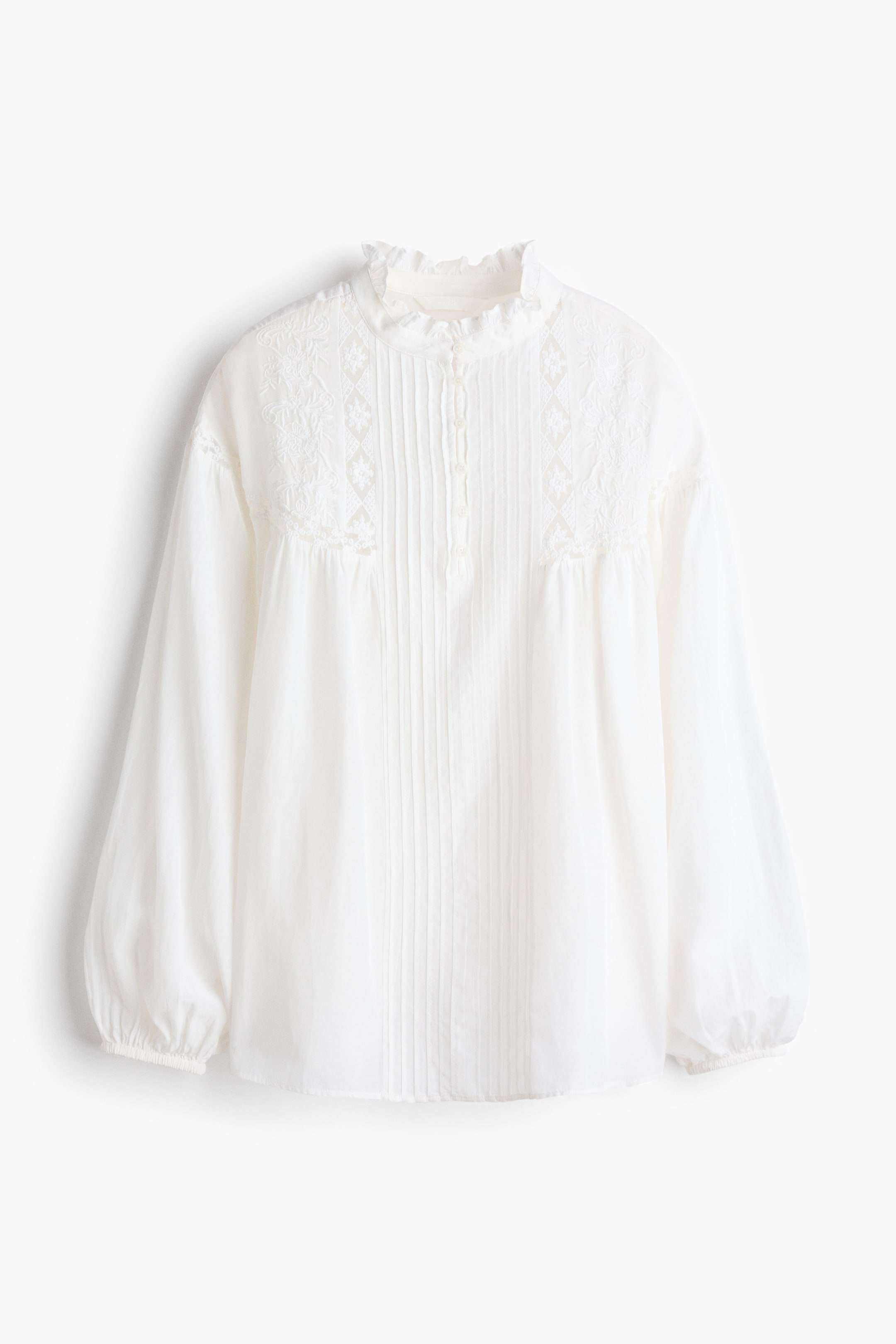 View larger image: Lace-inset balloon-sleeved blouse - White - Ladies | H&M IN 1