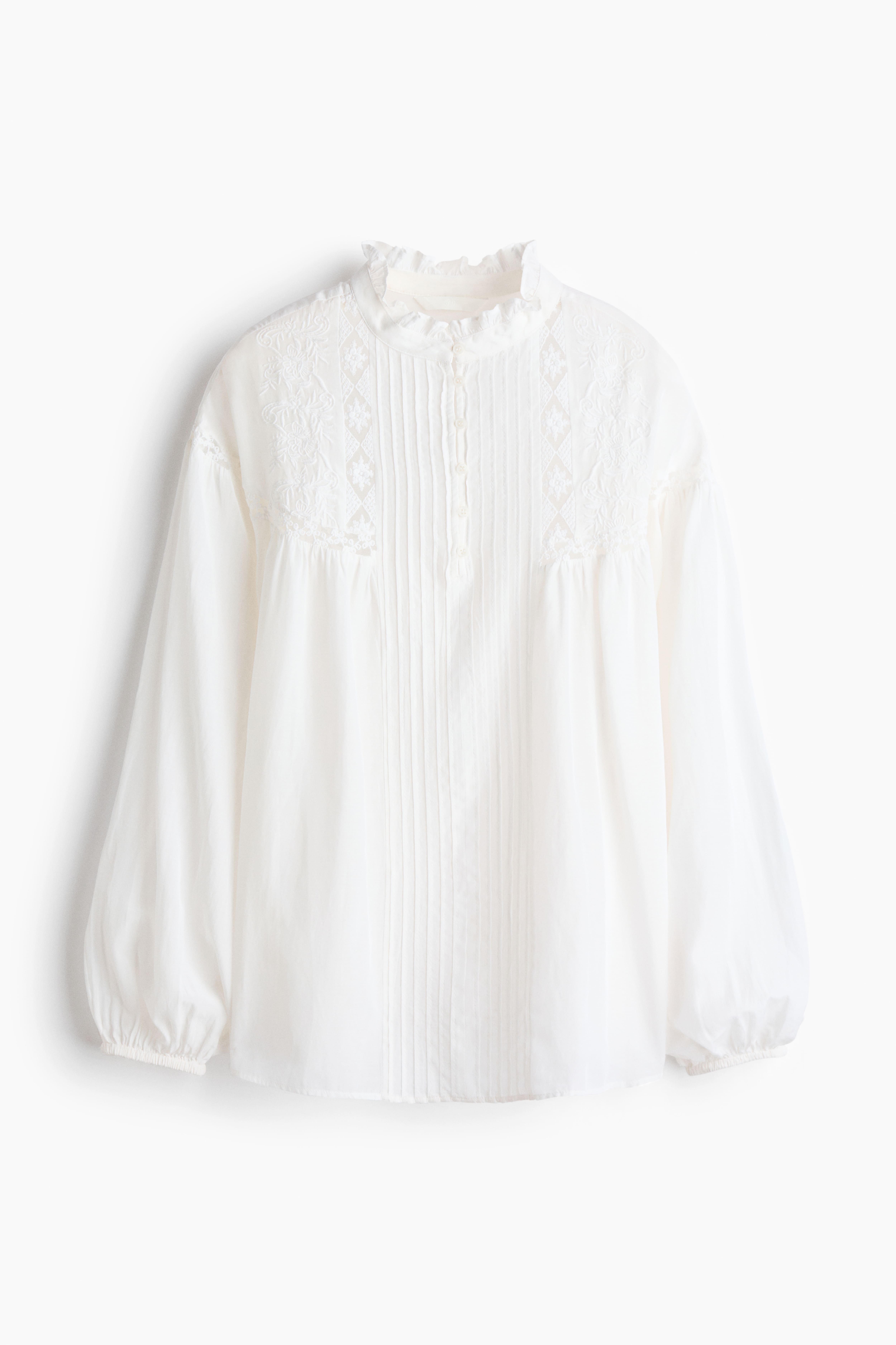 Lace-Inset Balloon-Sleeved Blouse