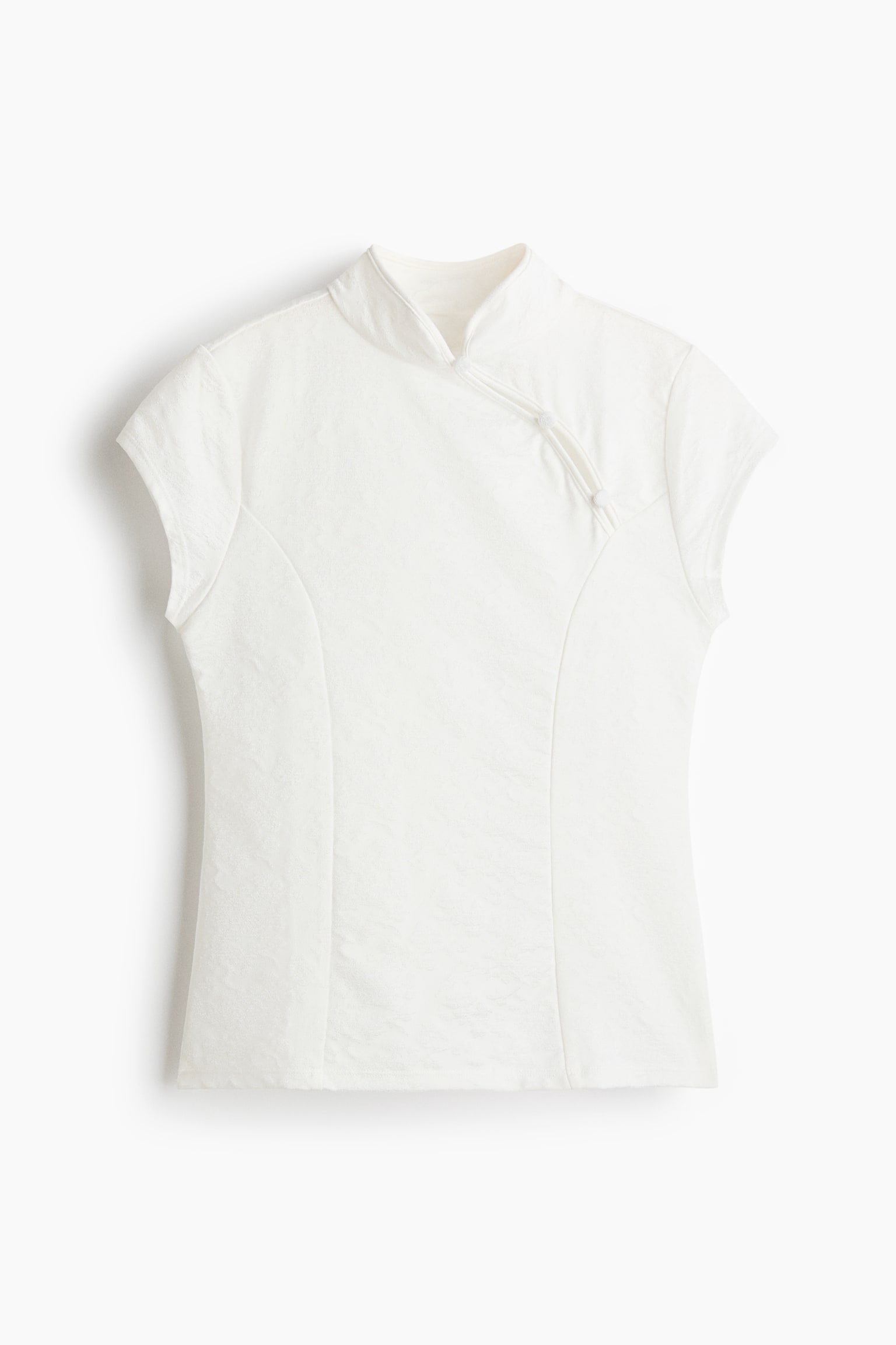 Button-detail jacquard jersey top - White - 1