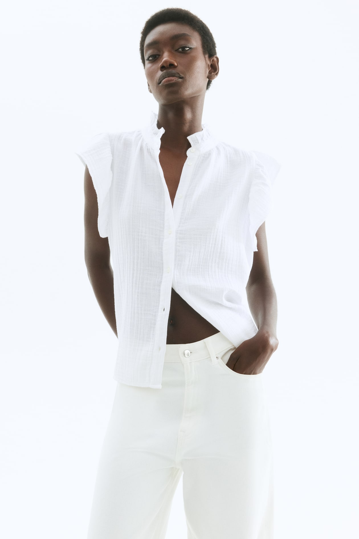 Flutter-Sleeved Muslin Blouse - image 4
