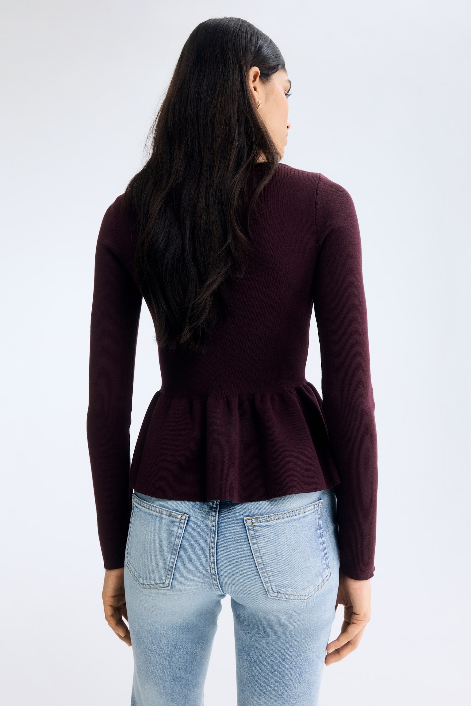 Knitted peplum top - Plum red/Black/Light blue/Cream - 3