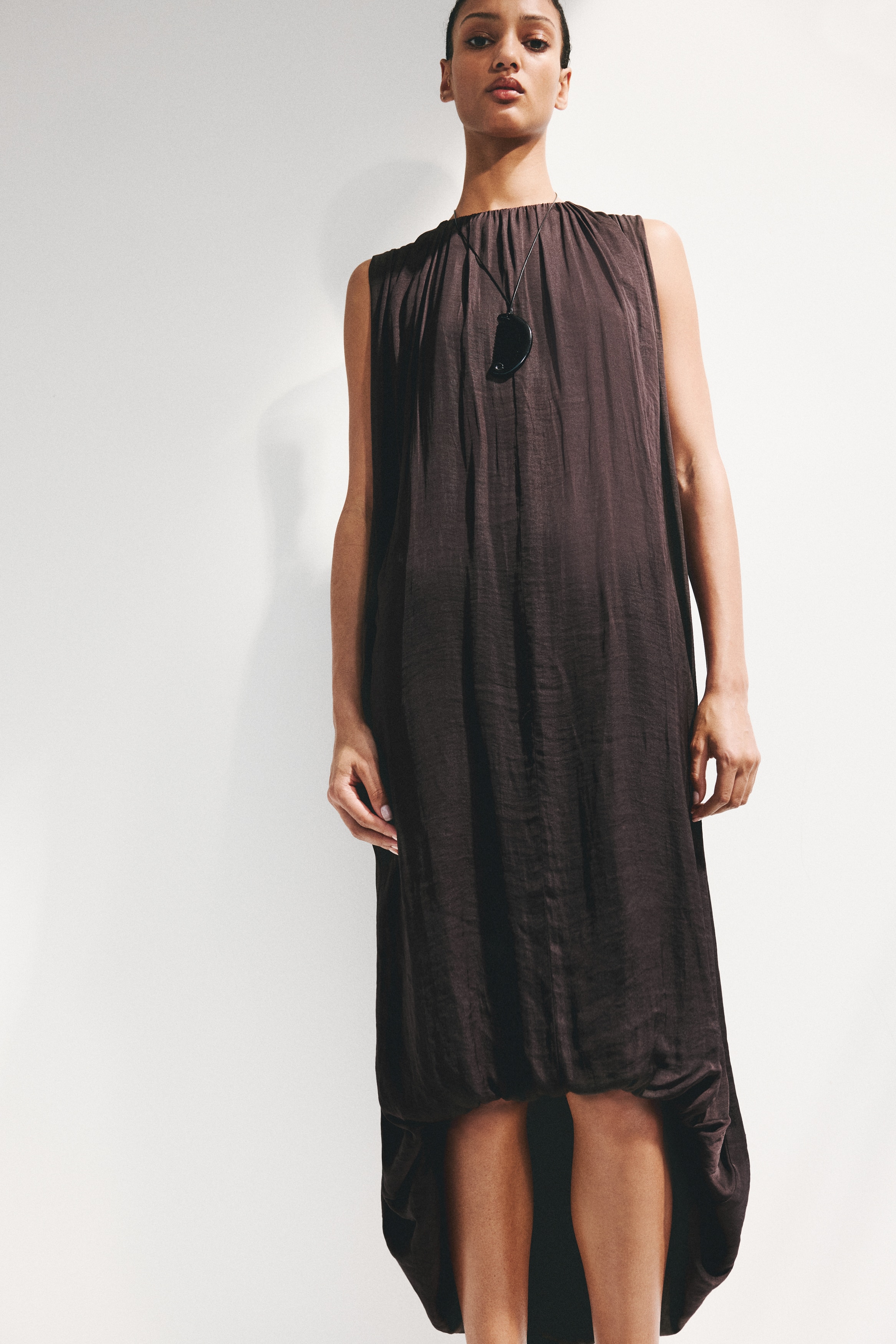 Ladies - Dark Brown Draped Bubble-Hem Dress - Size: S - H&M