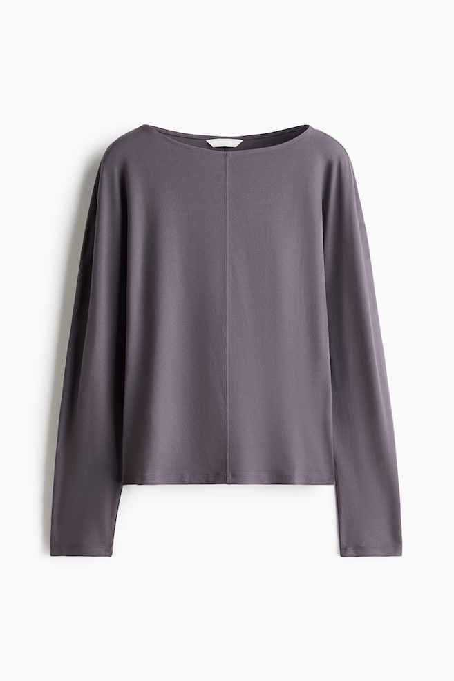 Long-Sleeved Boat-Neck Top - Dusty purple/Black - 1