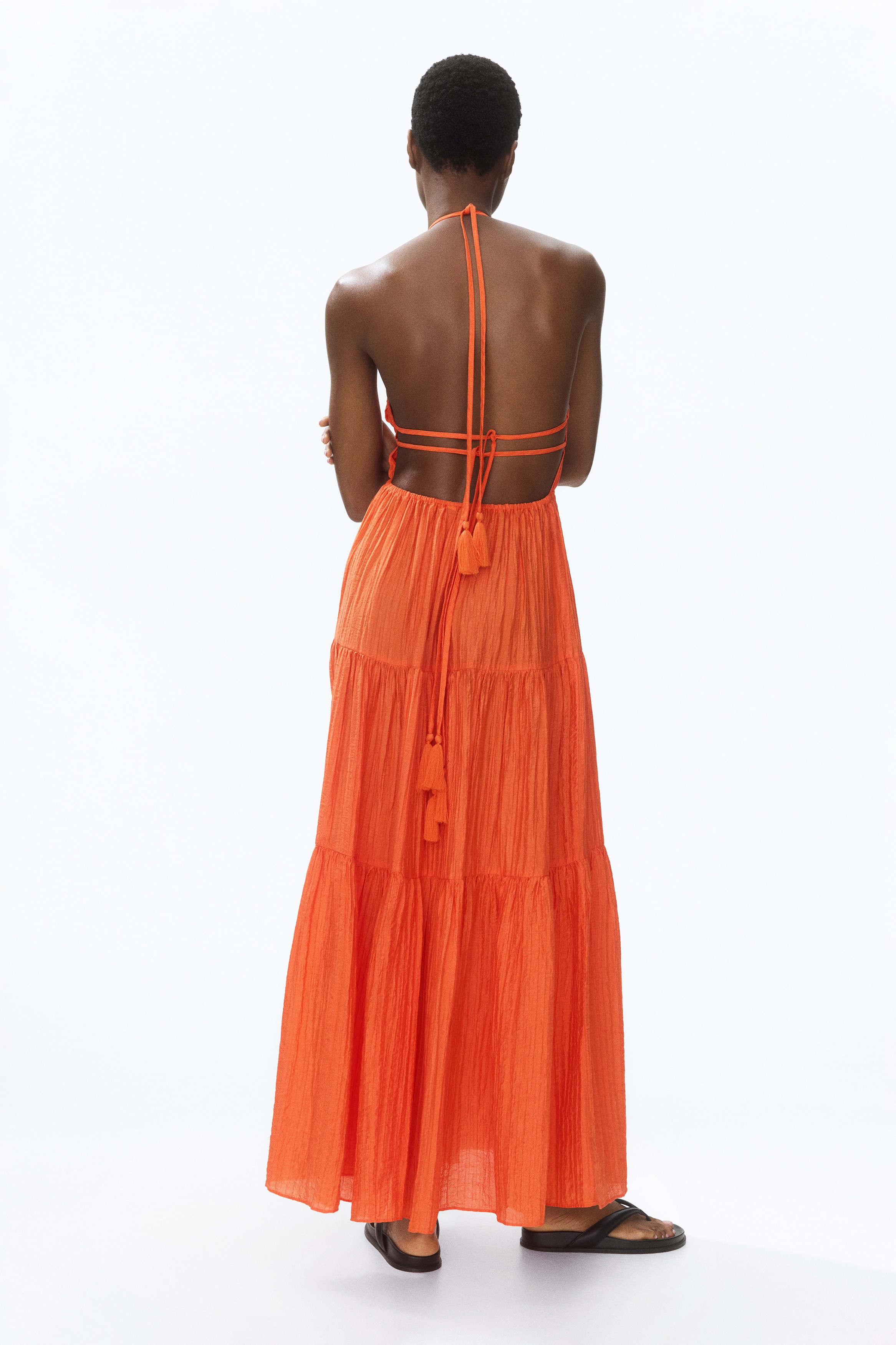 h&m orange halter dress Ladies - Bright Orange Tiered Halterneck Dress - Size: L