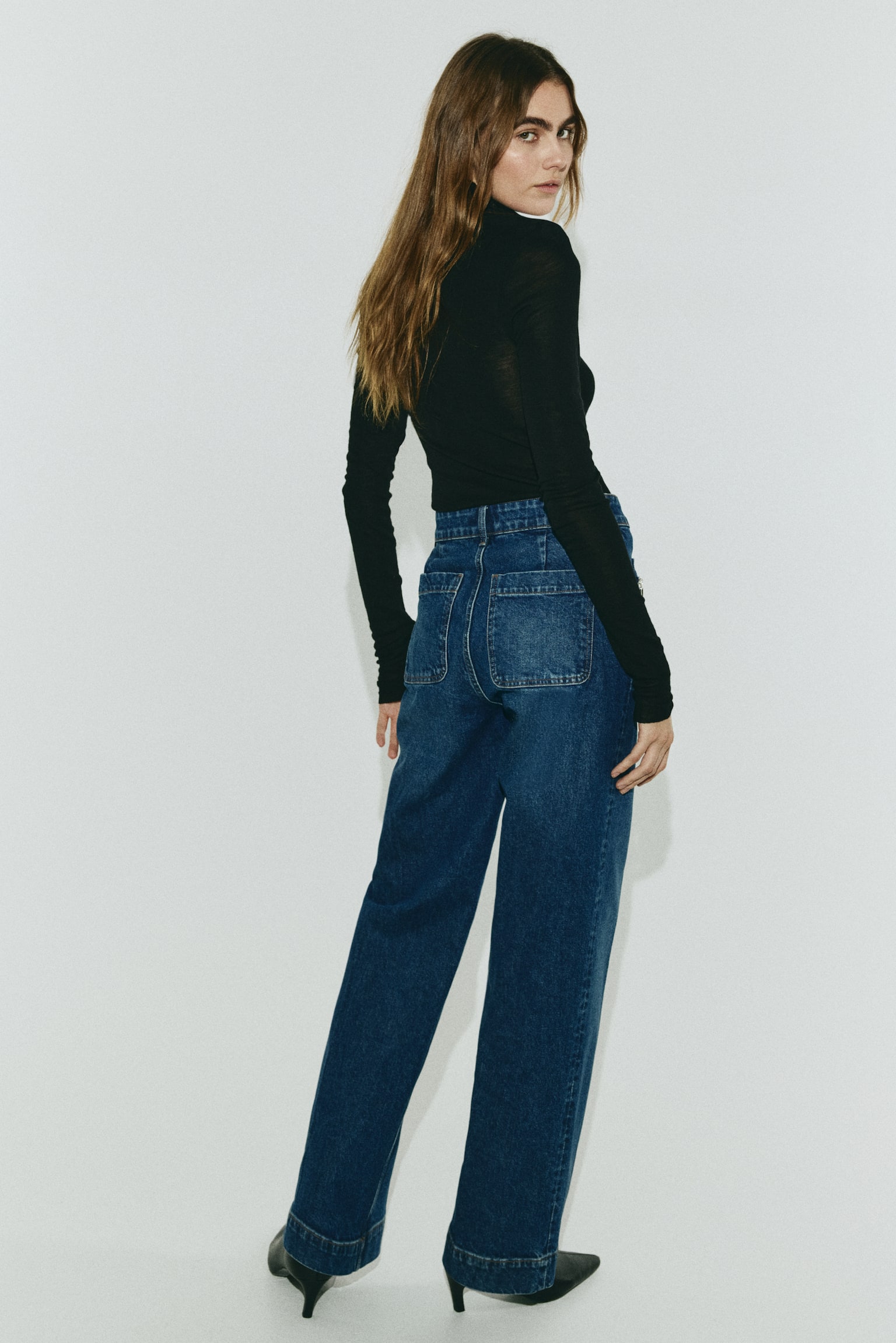 Женские джинсы H&M Straight High, цвет: Джинсовый синий — фото 4
