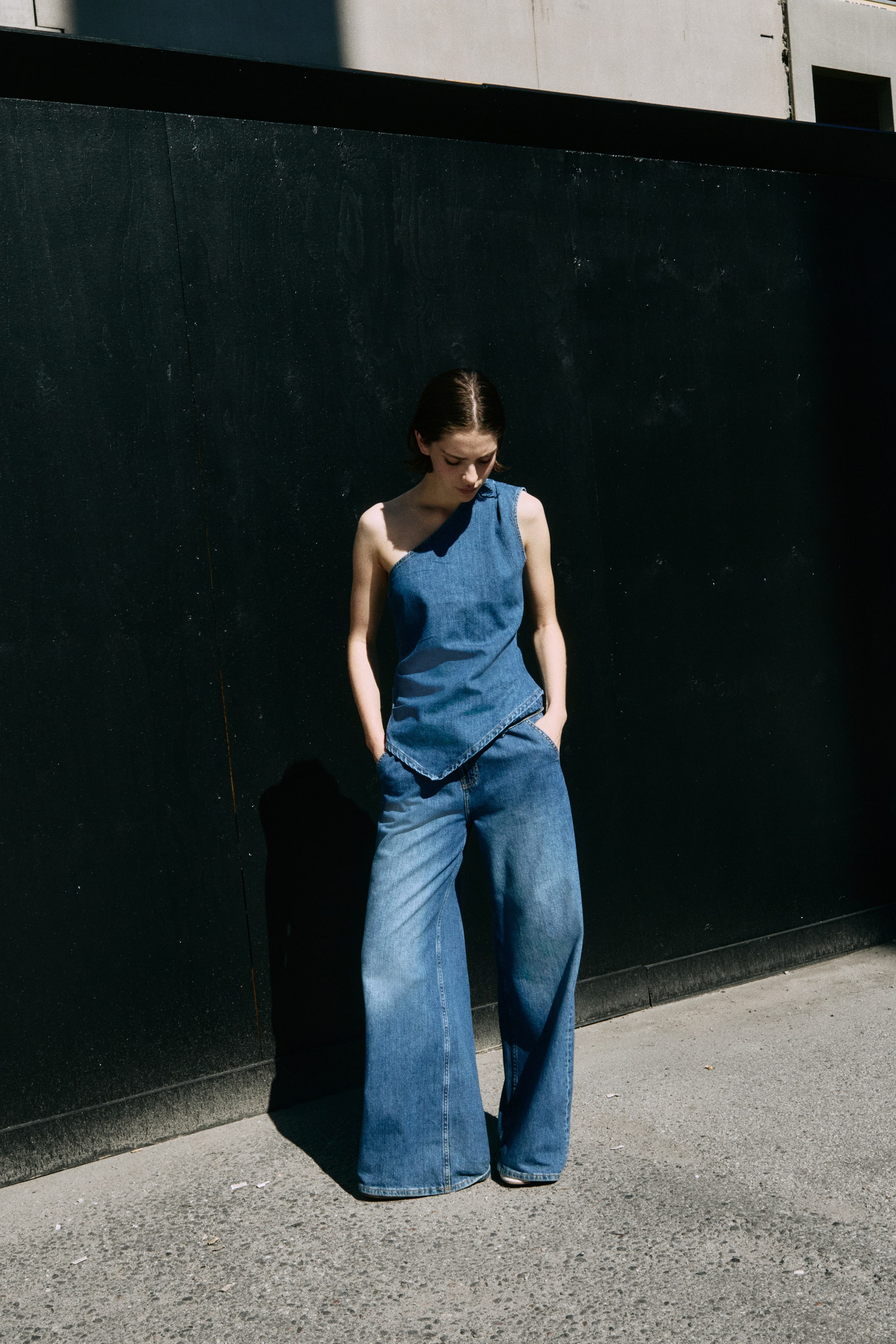 Denim One-Shoulder Top