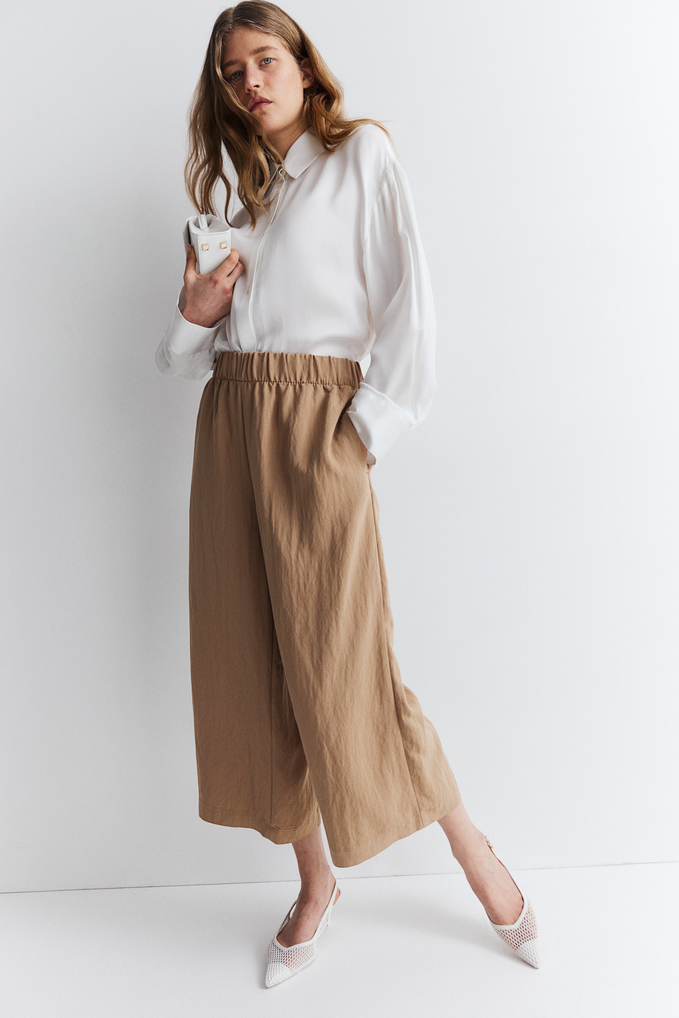 Jupe-culotte à taille élastique - Taille régulière - Longue - Beige foncé -  FEMME | H&M CH