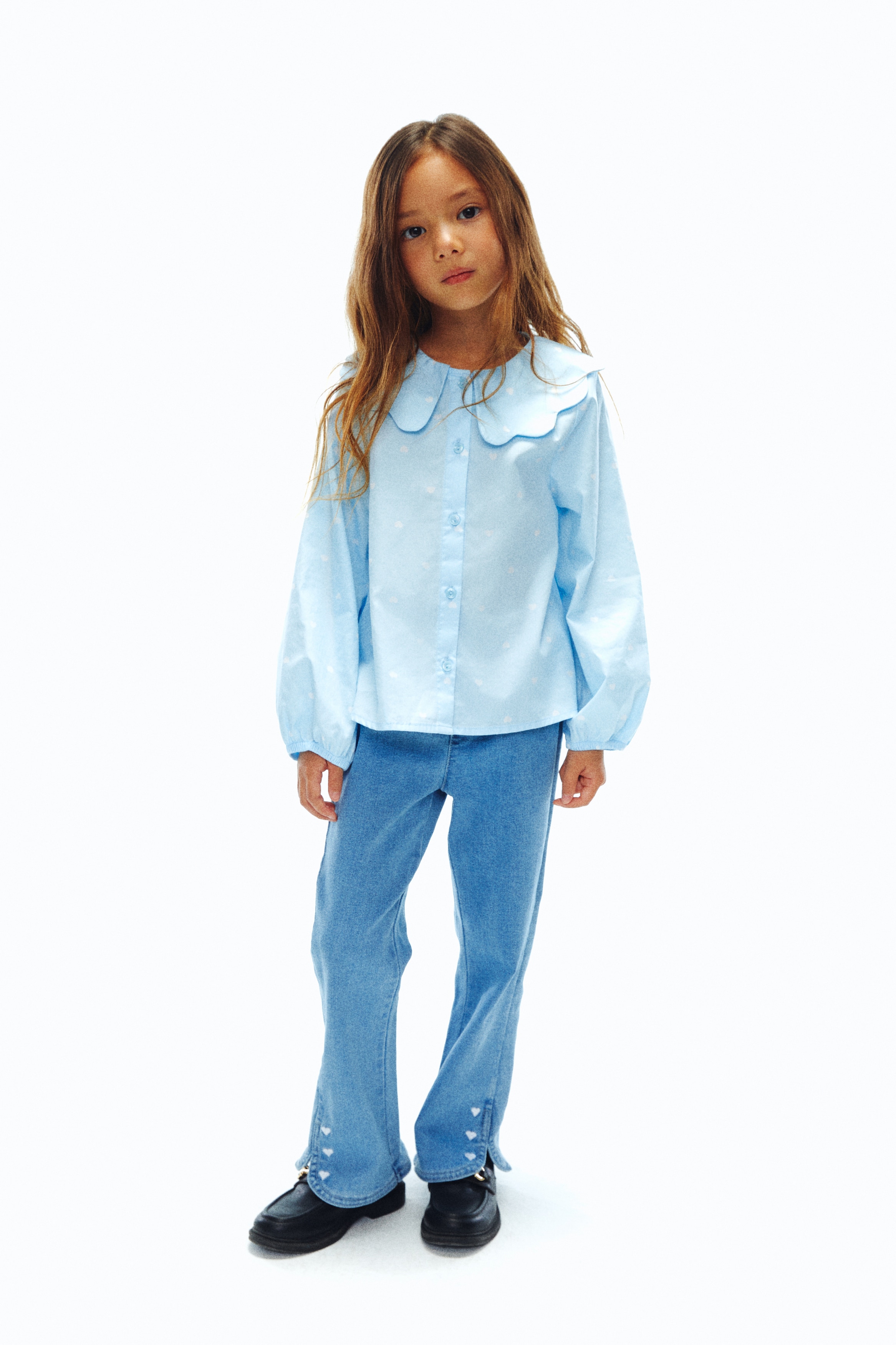 H & M - 襟付きコットンポプリンブラウス - ブルー