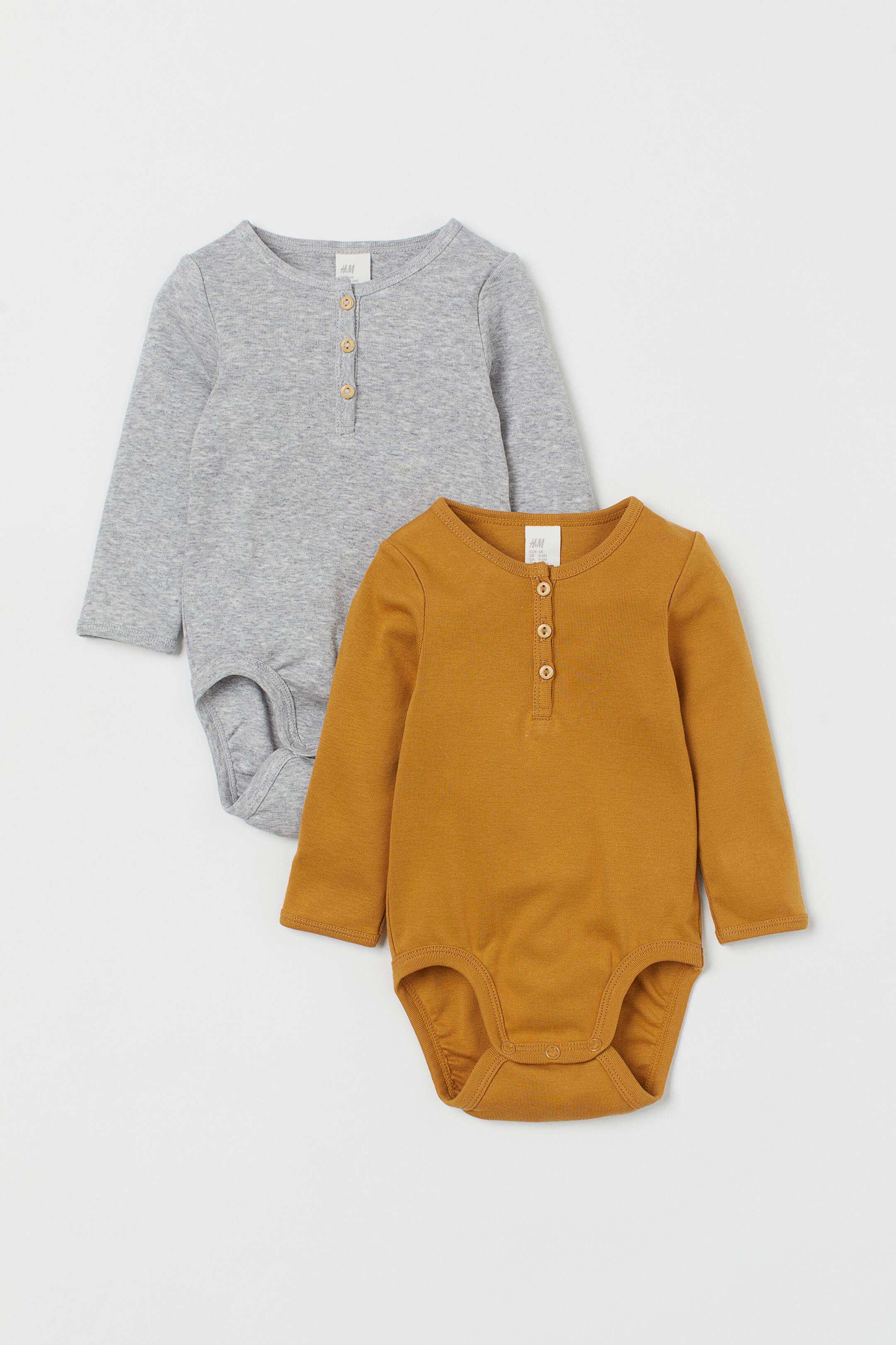 2-pack Henley Bodysuits - Yellow beige - Kids | H&M US