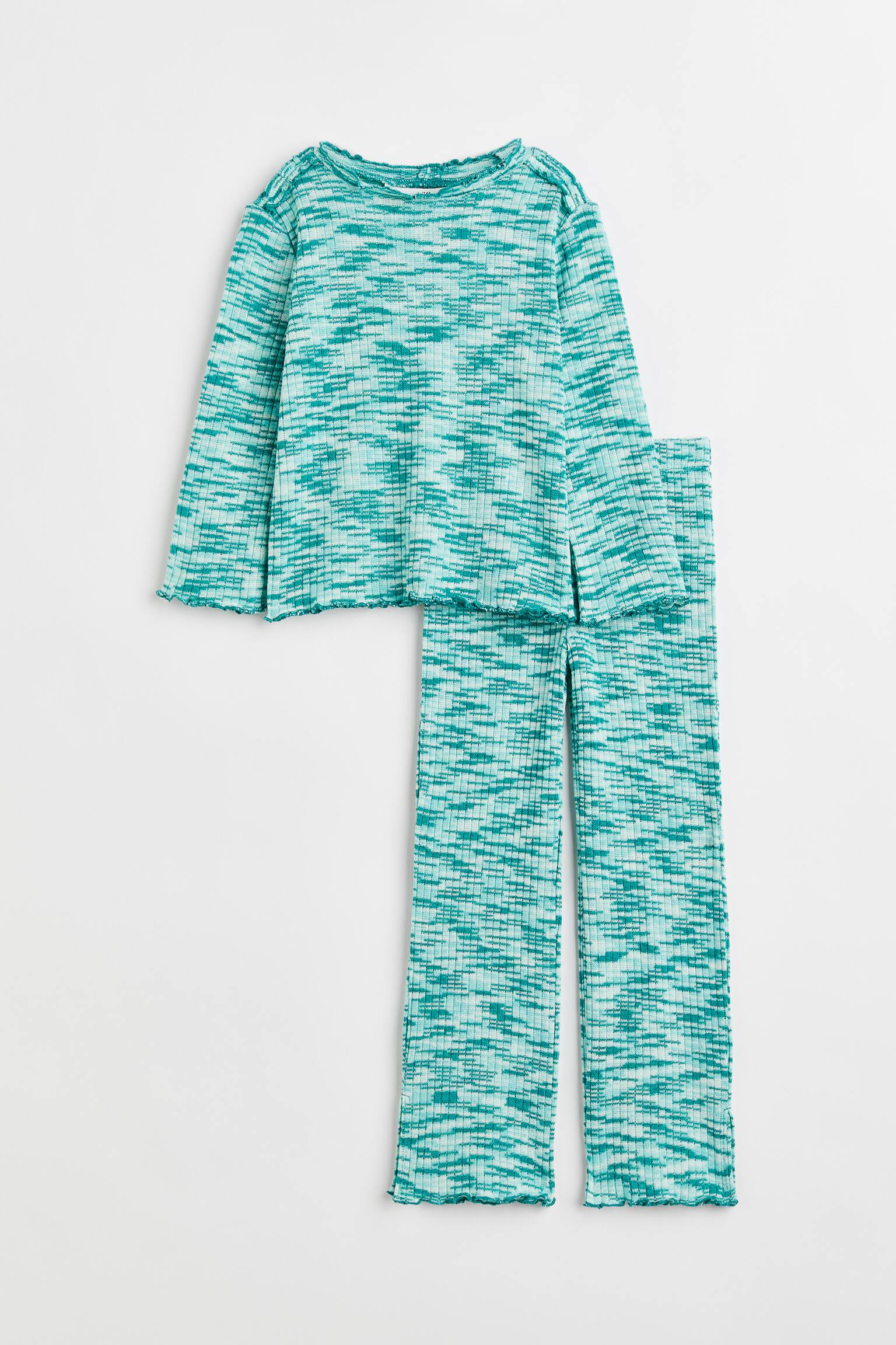 2-piece rib-knit set - Dark green/Light green