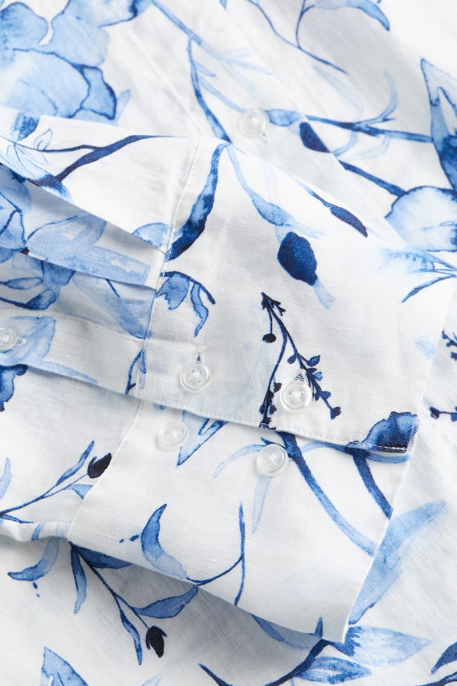 Camicia in lino - Bianco/blu fiori - 4