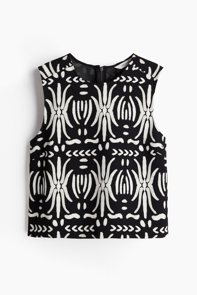 Sleeveless top - Black/White patterned - 1
