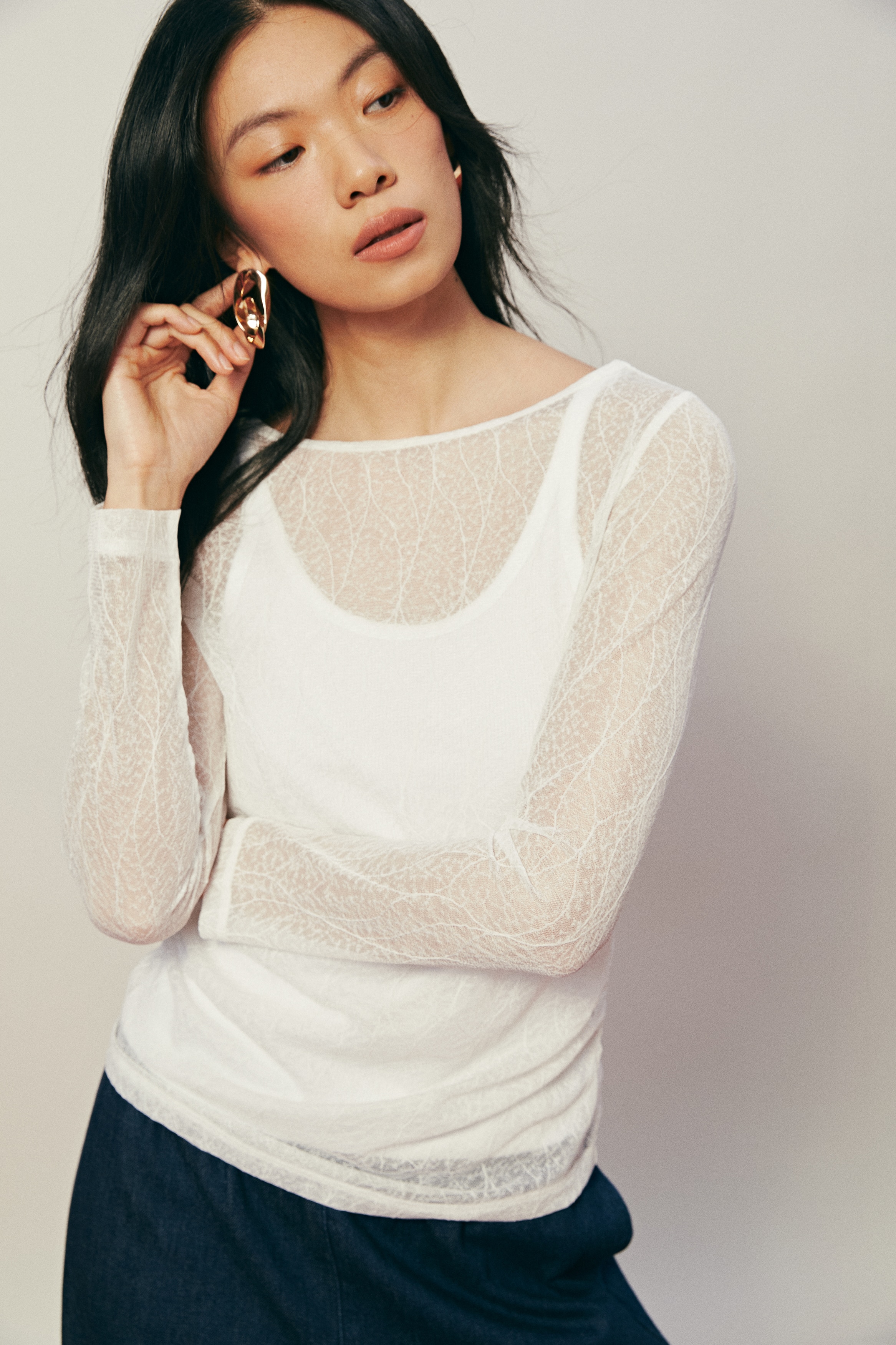 H & M - Draped lace top - ホワイト H & M - Draped lace top - ホワイト
