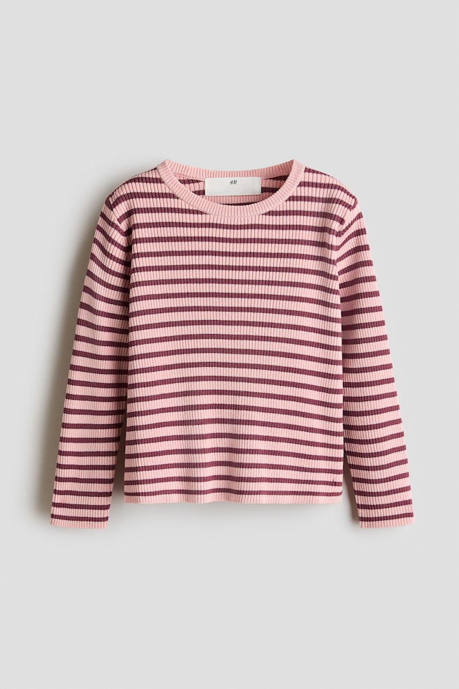 Rib-knit jumper - Light pink/Striped/Light beige/Striped/Black - 1