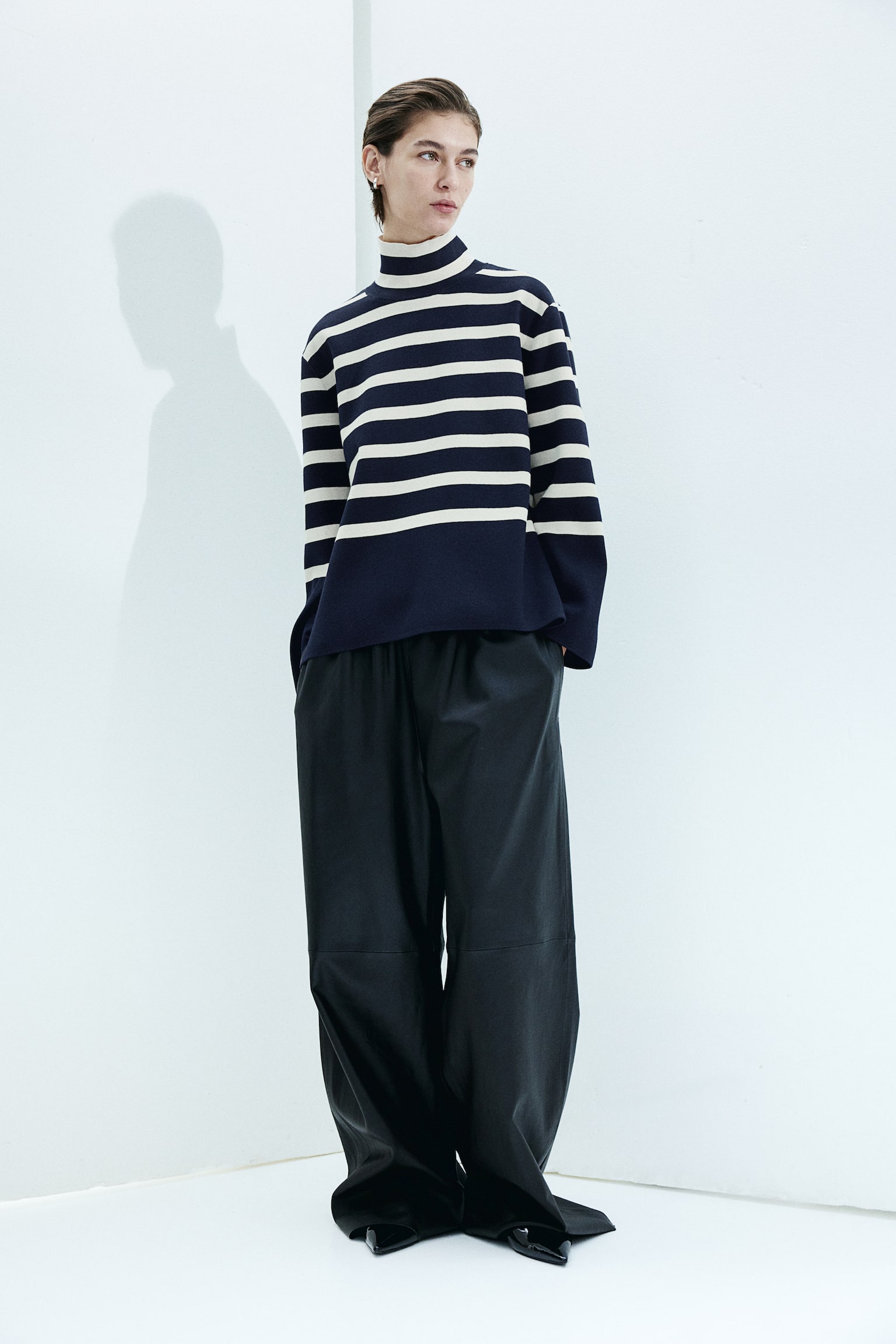 Turtleneck jumper - Navy blue/Cream striped/Cream/Striped/White/Beige striped - 1