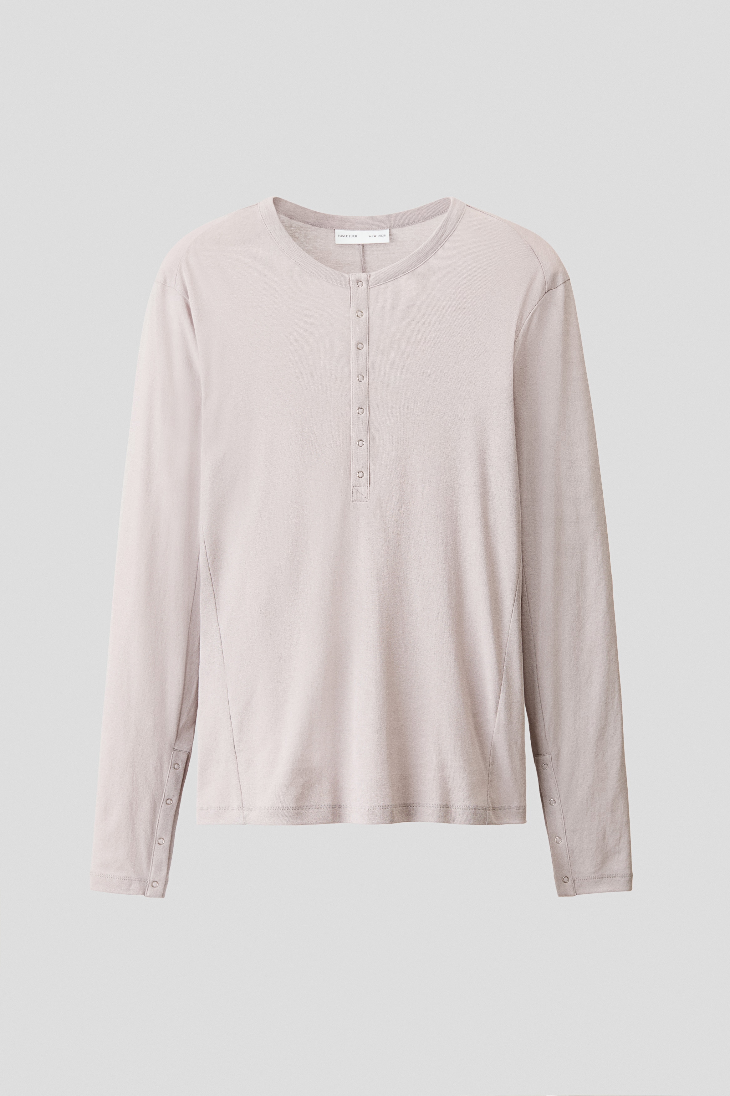 Camiseta de algodón con cuello panadero Slim Fit - Gris claro/Verde caqui oscuro