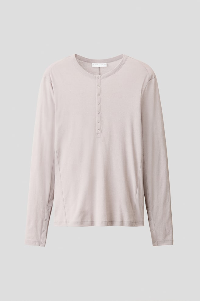 Slim Fit Cotton Henley top - Light grey/Dark khaki green - 1