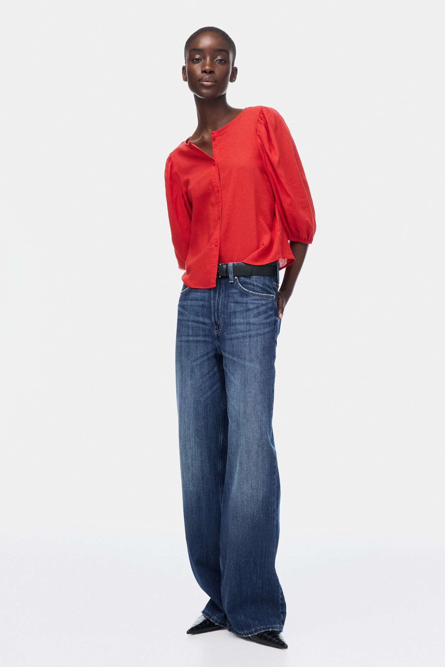 Linen-blend blouse - Red/Cream/Yellow floral - 3