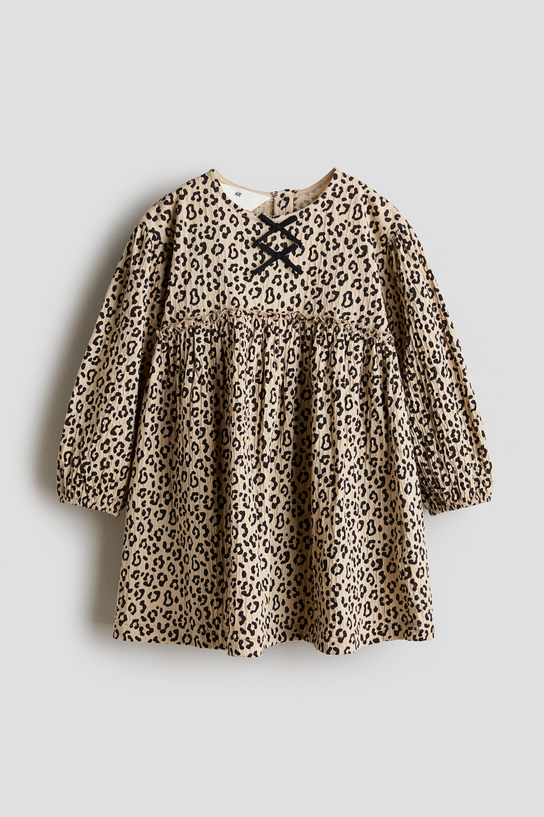 View larger image: Bow-detail crinkled dress - Beige/Leopard print - Kids | H&M GB 1