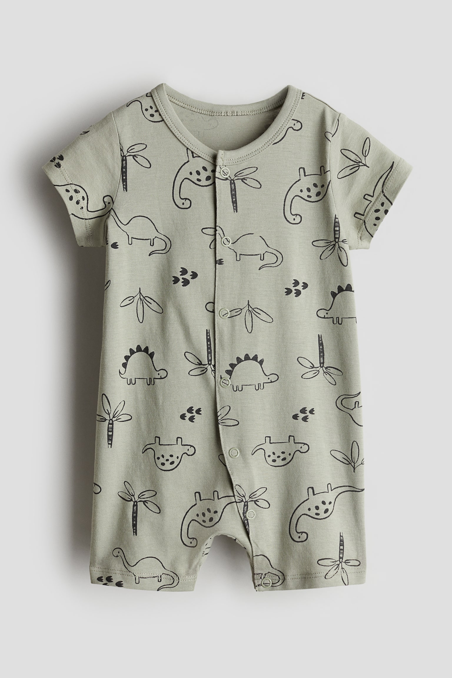 Cotton sleepsuit - Light khaki green/Dinosaurs/Dark beige/Teddy bear/White/Hearts - 1