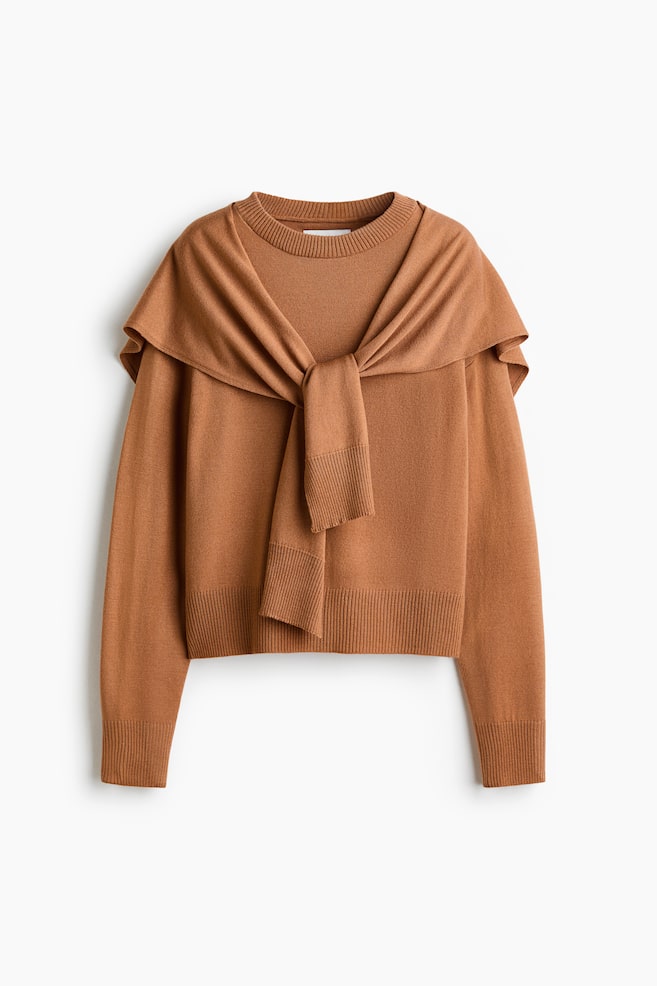 Scarf-detail jumper - Light brown - 1