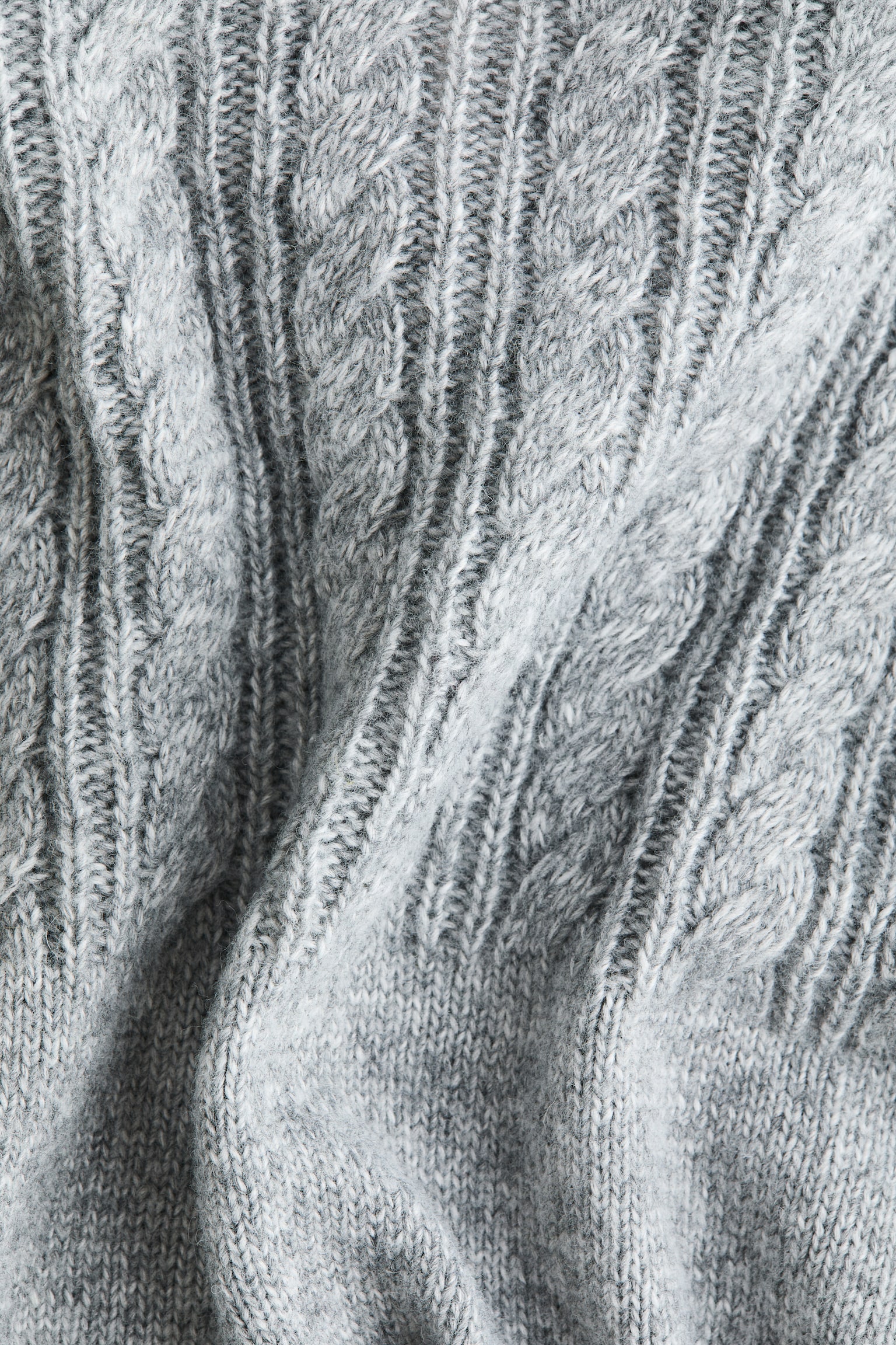 케이블 니트 후디 - 그레이 멜란지/크림 - 4