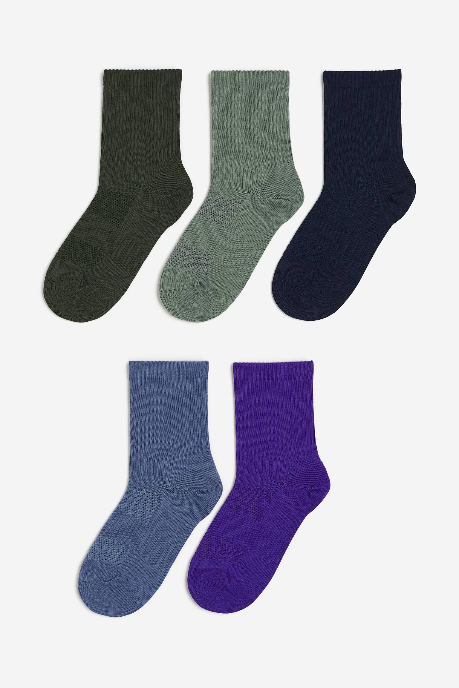 5-pack sports socks in DryMove™ - Navy blue/Dusty green/Purple
