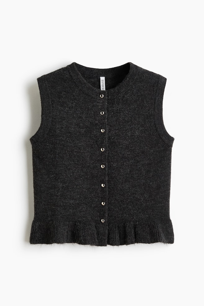 Knit Vest - Dark gray melange/White - 1