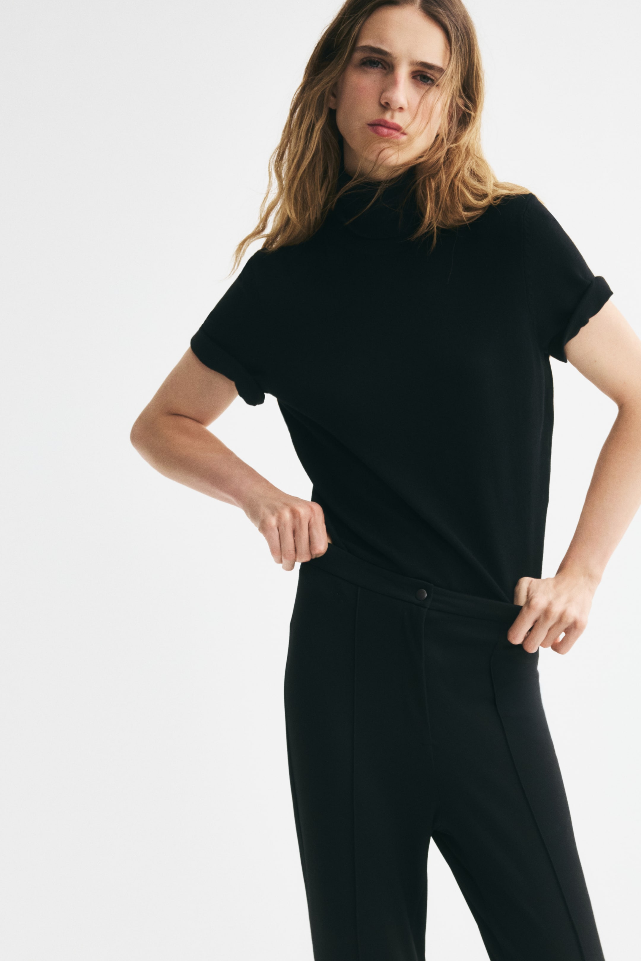 Fine-Knit Turtleneck Top