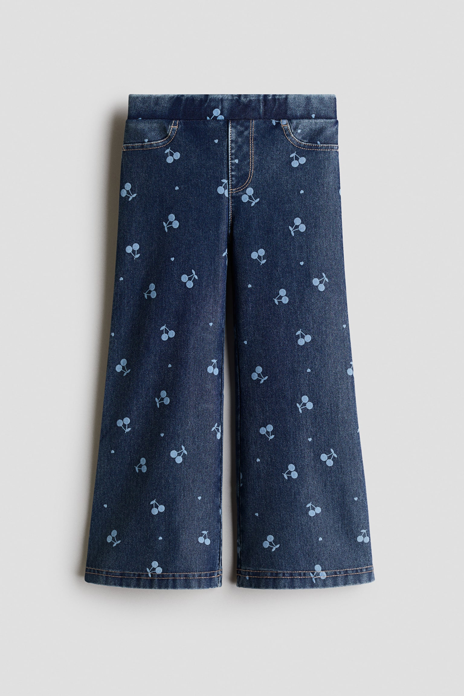 Wide denim-look jeggings - Dark denim blue/Cherries