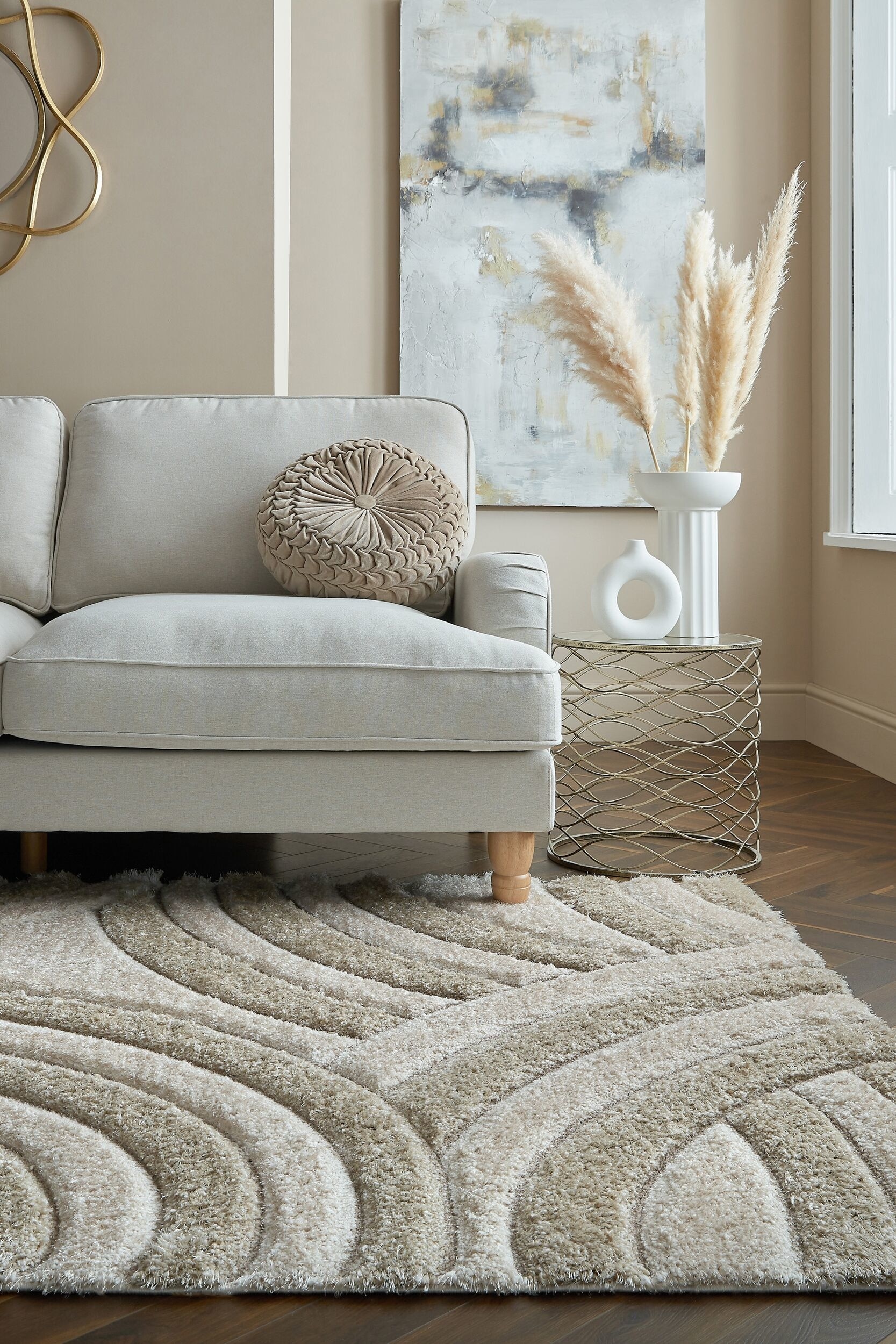 Pörröinen Velvet Carved -kierrätysmatto - Luonnonvärinen