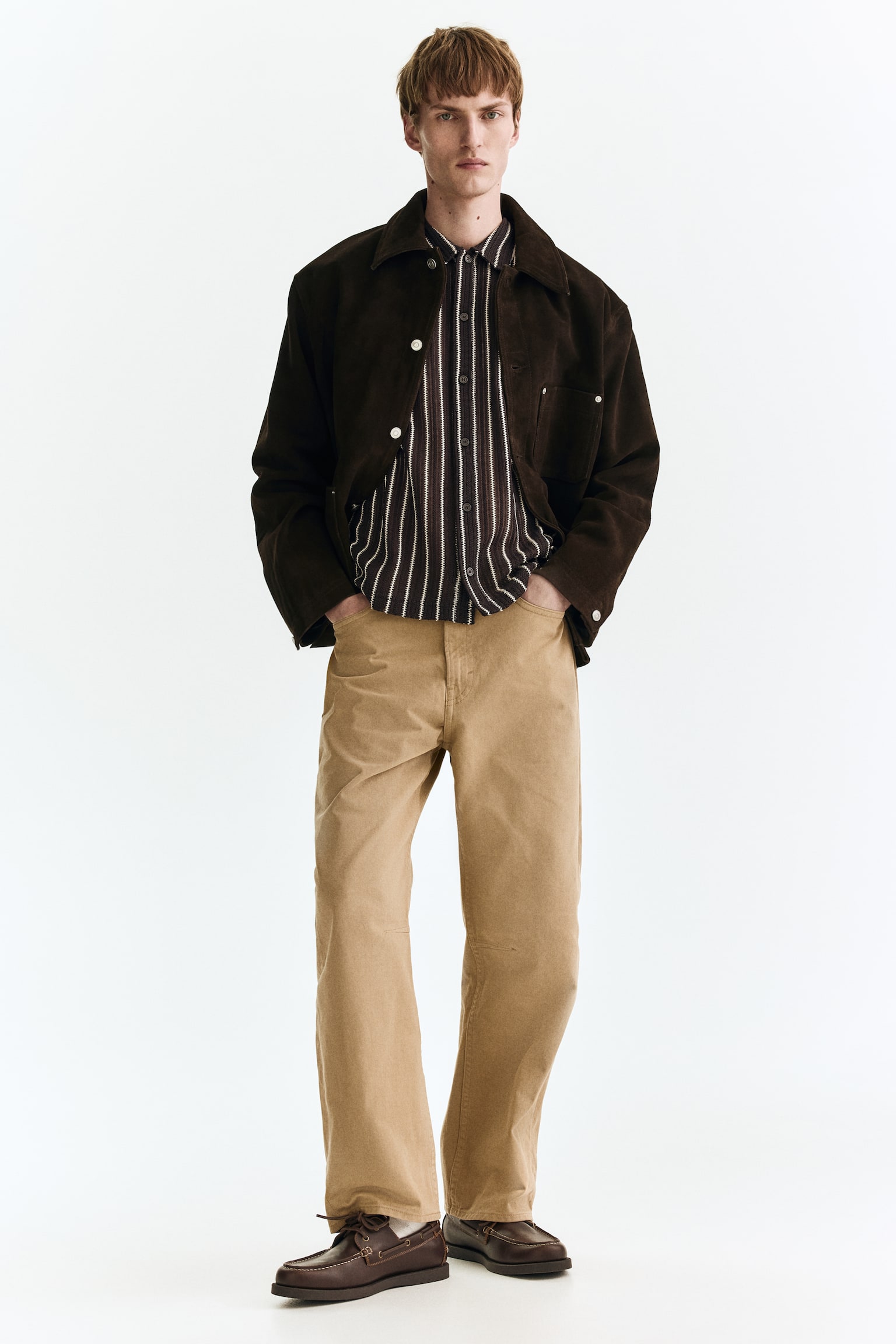 Regular Fit Textured-knit shirt - Dark brown/Striped/White/Striped - 7