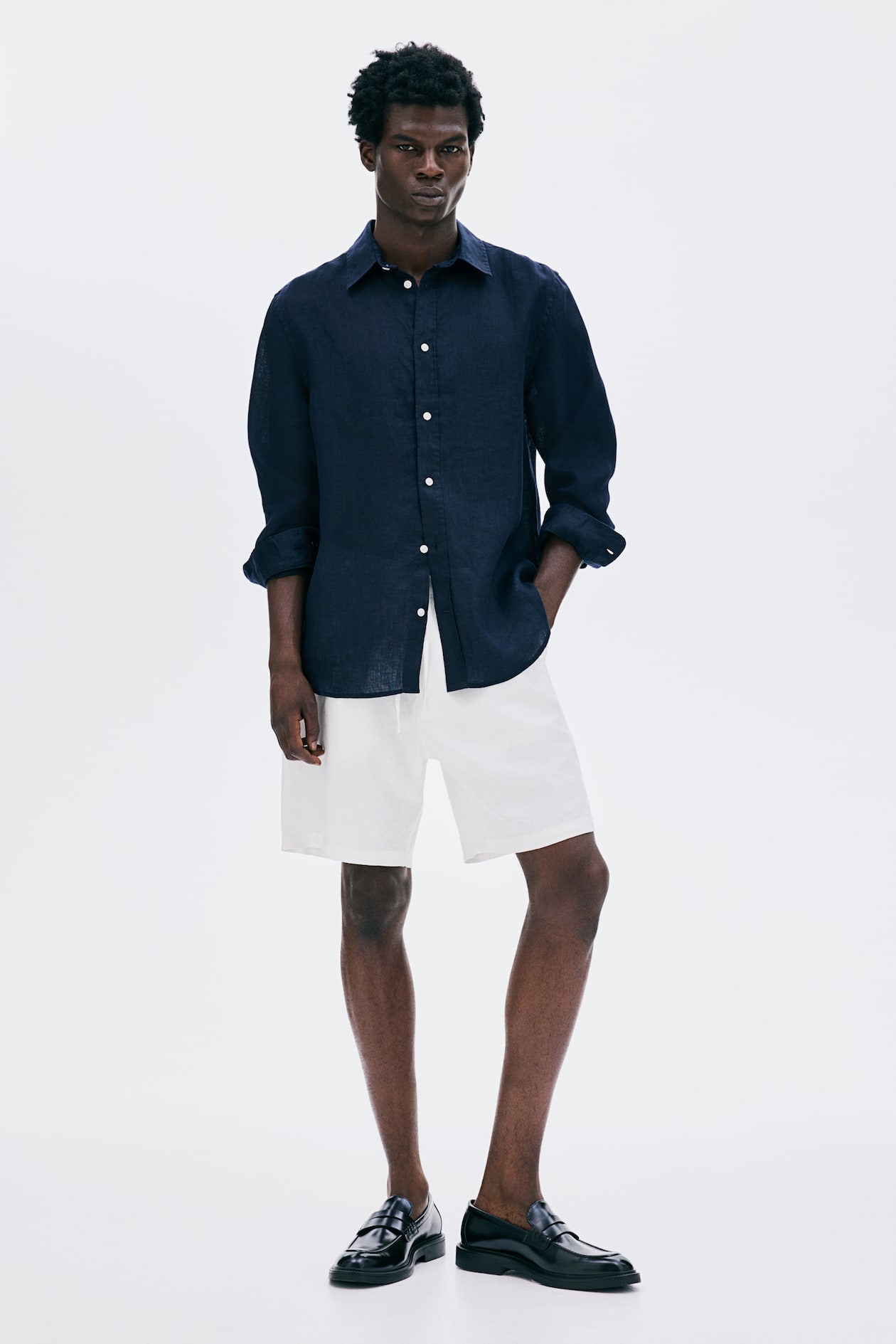 Regular Fit Linen-blend shorts White Men H&M IN