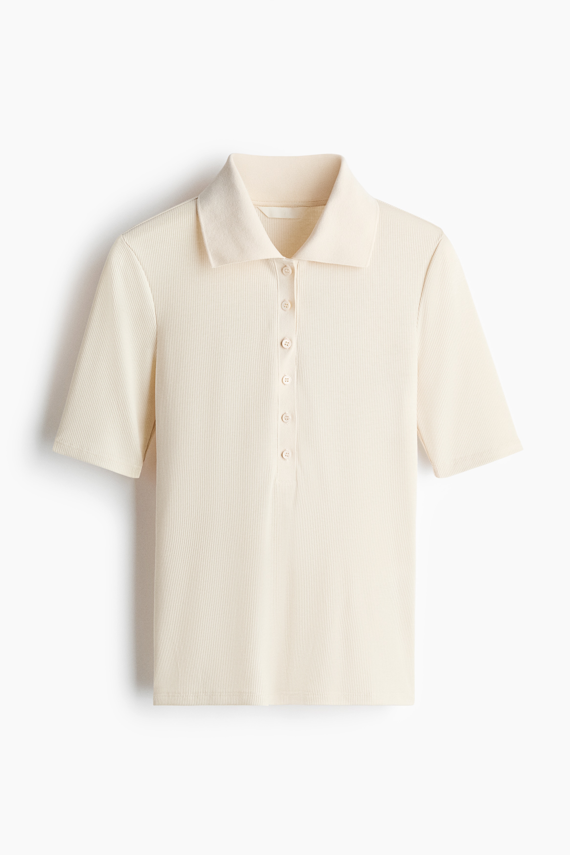 Fitted Rib-Knit Polo Shirt - Cream/Dark brown