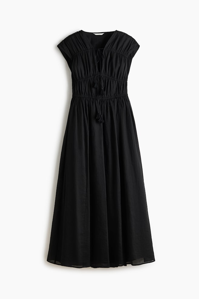 Drawstring-Detail Ramie Dress - Black - 1