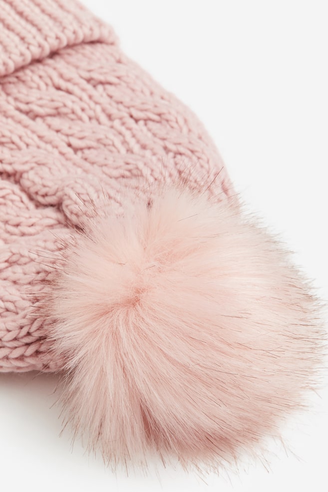 Cable-knit pompom hat - Dusty pink/Grey - 2