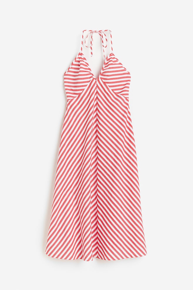 Halterneck cotton dress - Red/Striped - 2