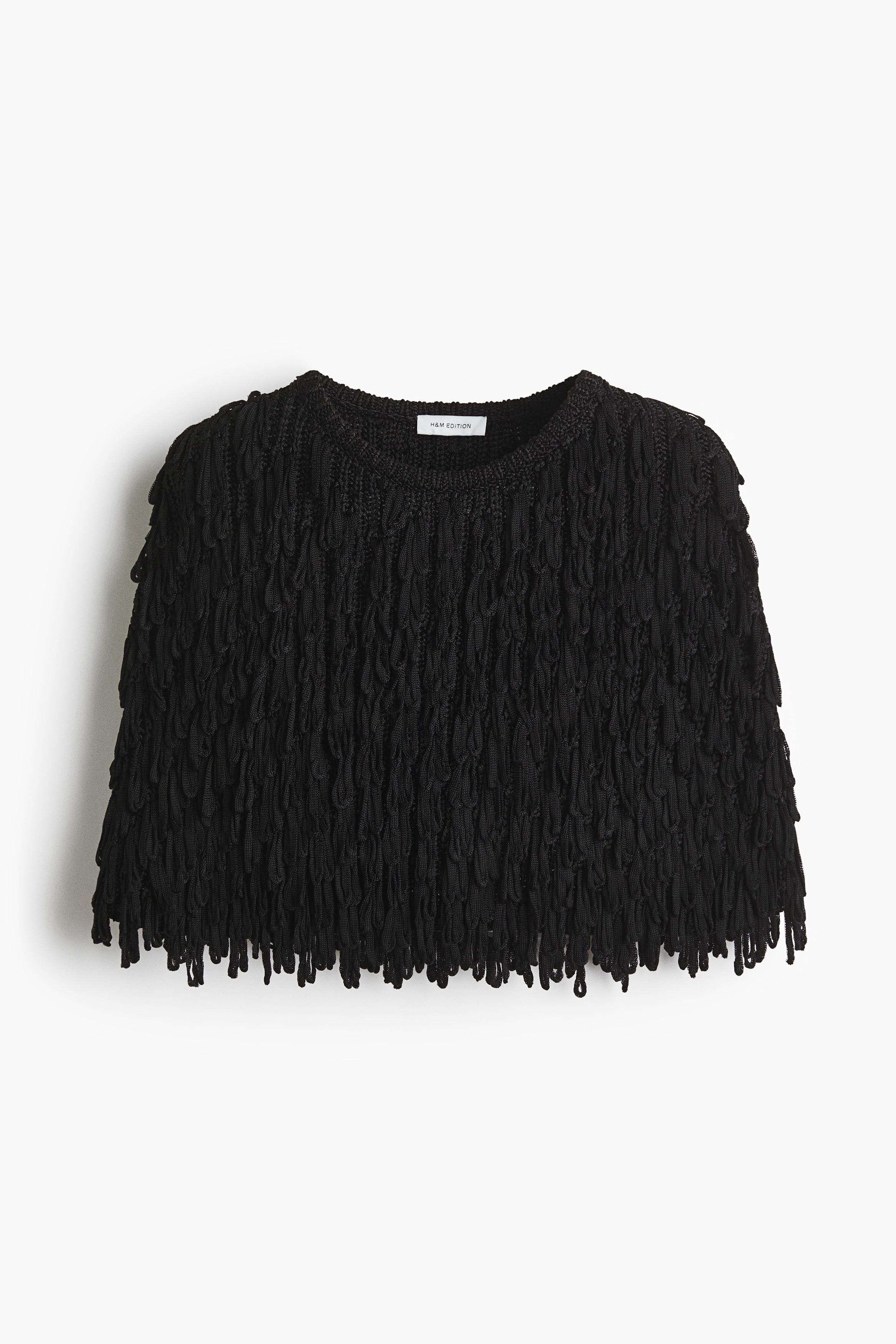 Fringed rib-knit cape - Black