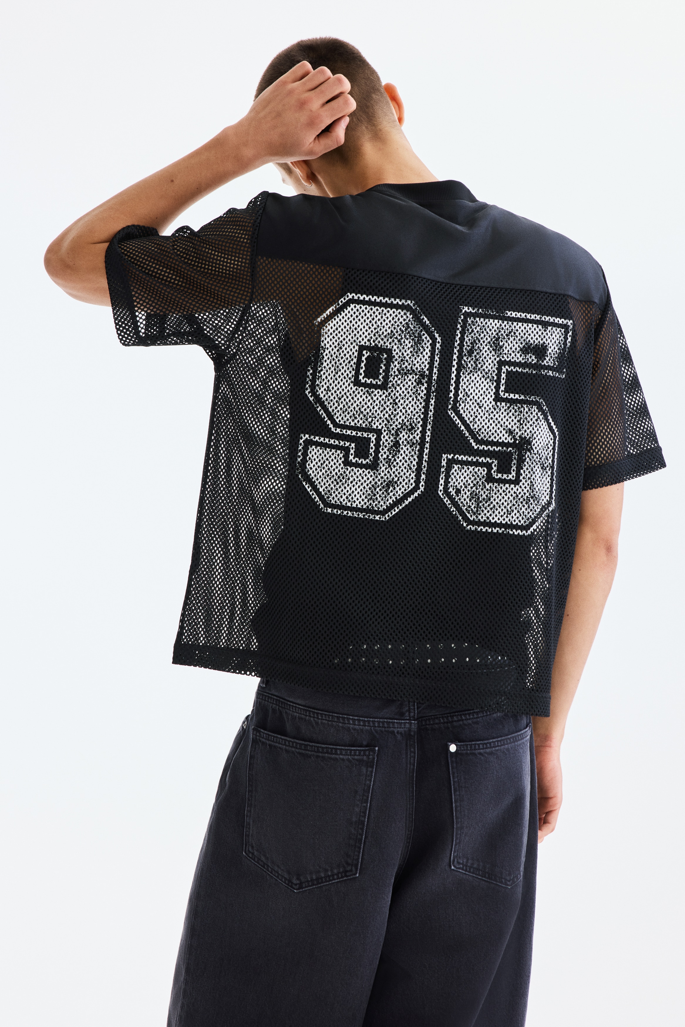 Loose-Fit Printed Mesh T-Shirt