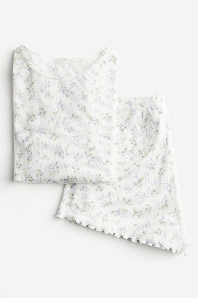 Pyjama côtelé - Blanc/fleuri/Gris clair chiné - 3