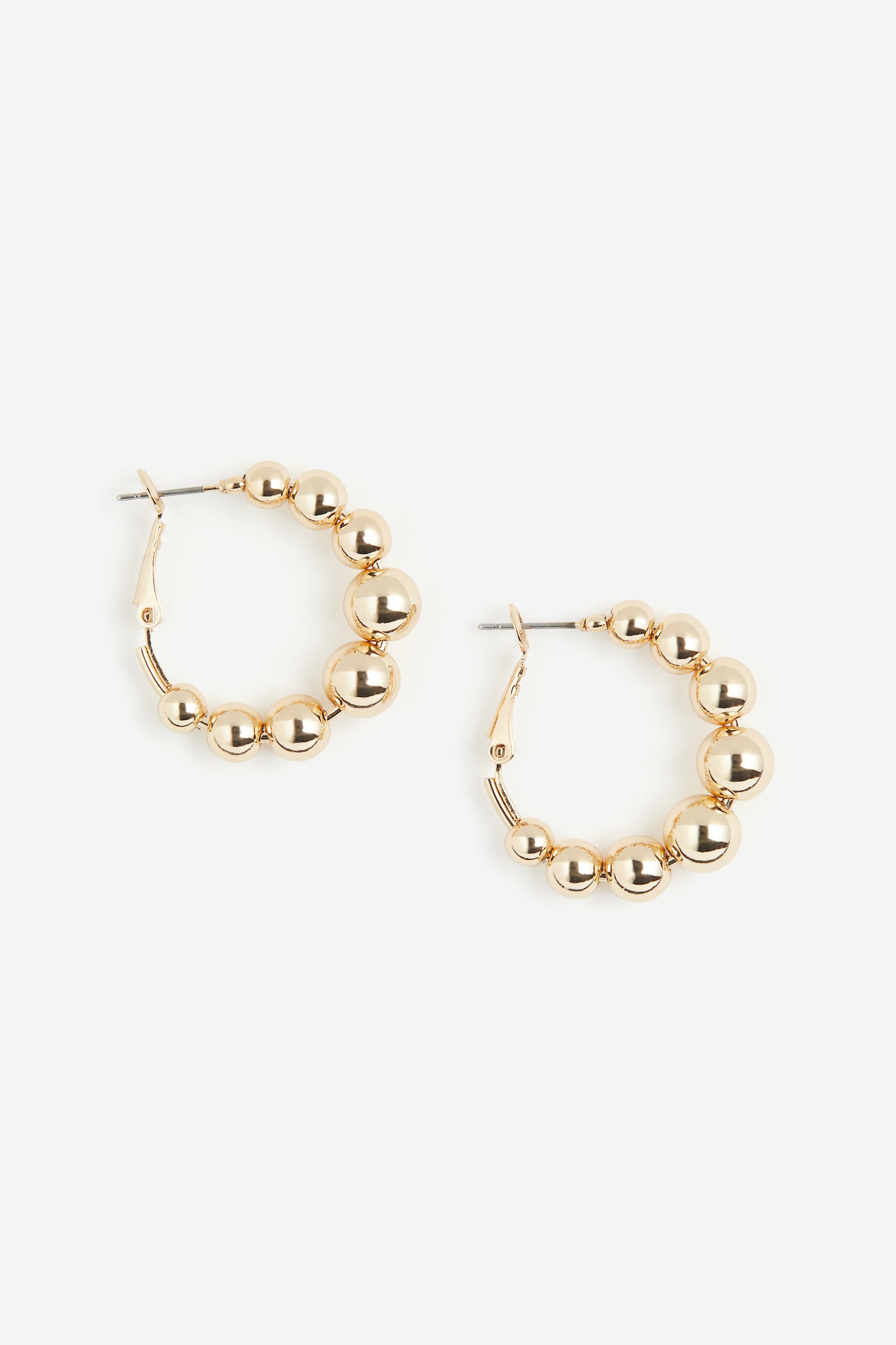 Beaded Hoop Earrings - Gold colour/White - 2