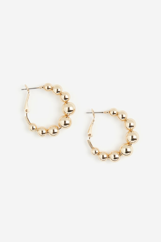 Beaded hoop earrings - Gold-coloured/White - 1