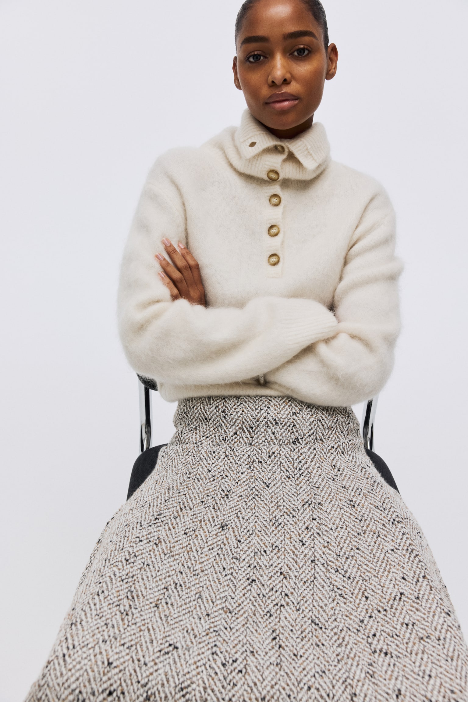 Gonna in tessuto spigato - Bianco/fantasia - 4