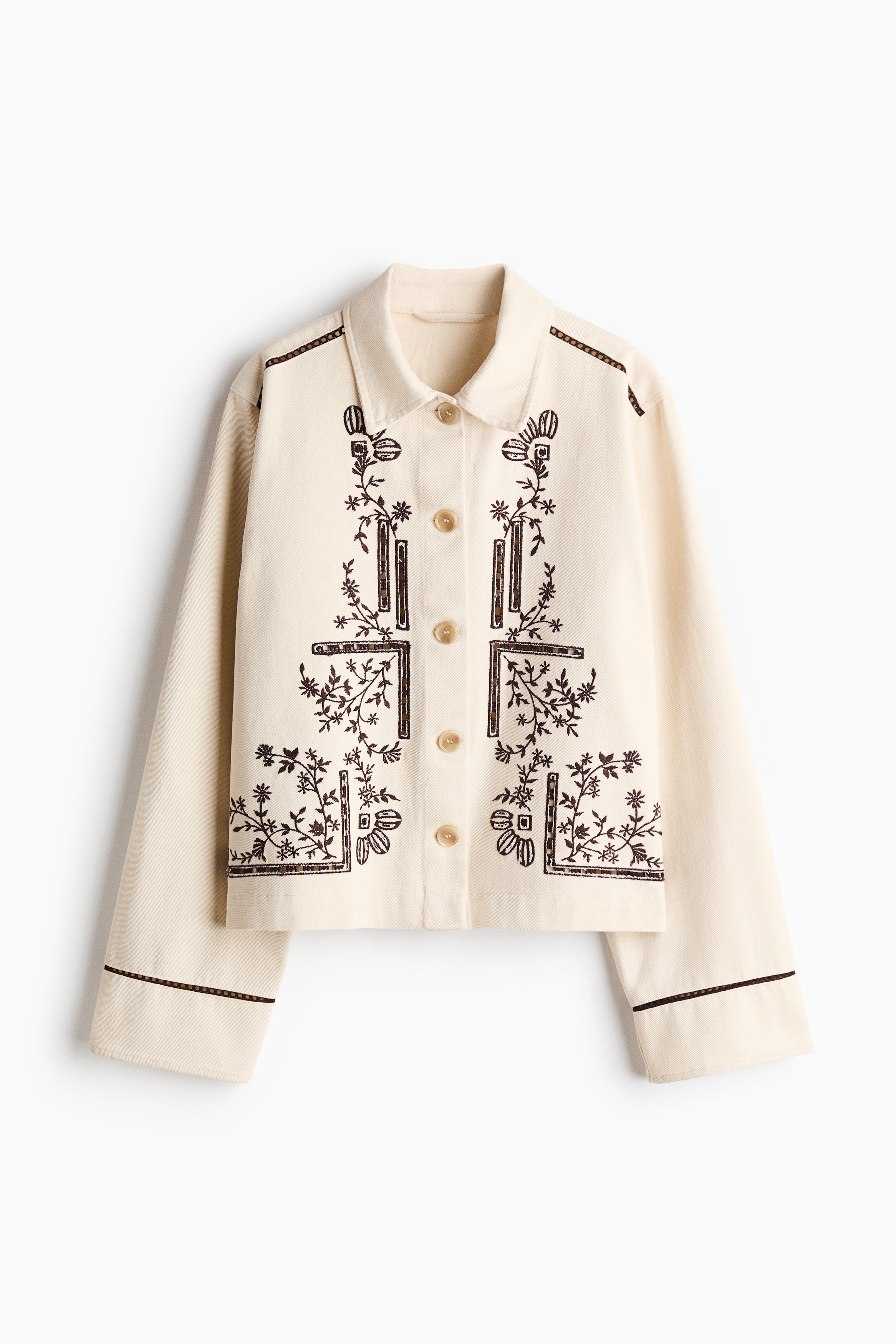 Embroidered twill jacket - Light beige/Flowers