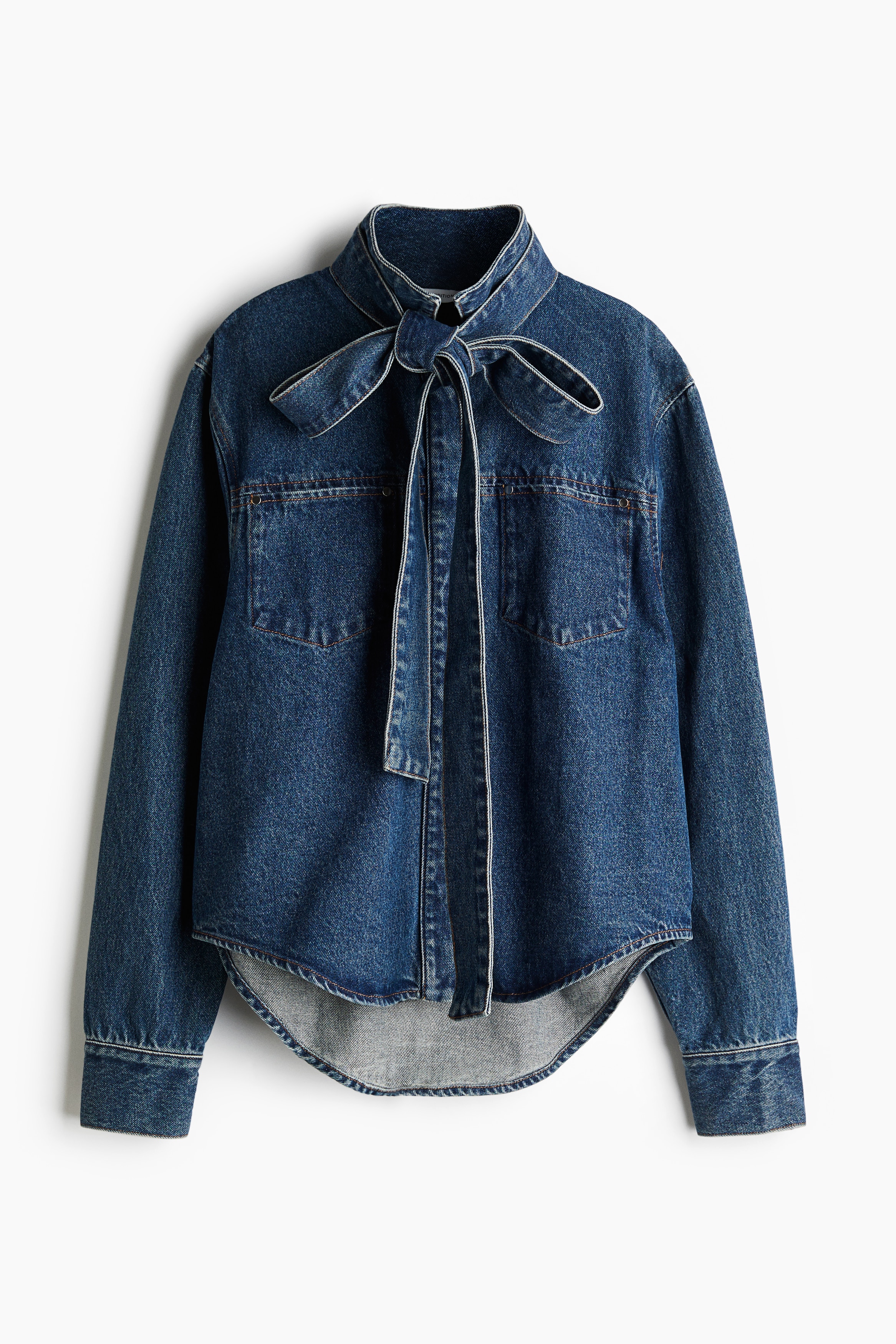 H・M様 Women's Denim blue Tie-Neck Denim Shirt | H&M CA